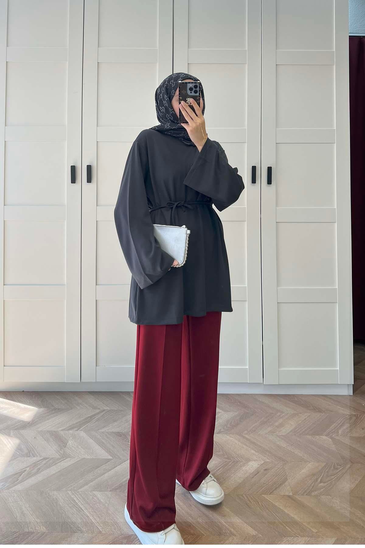 Bisiklet Yaka Kusaklı Oysh Sweat Antrasit
