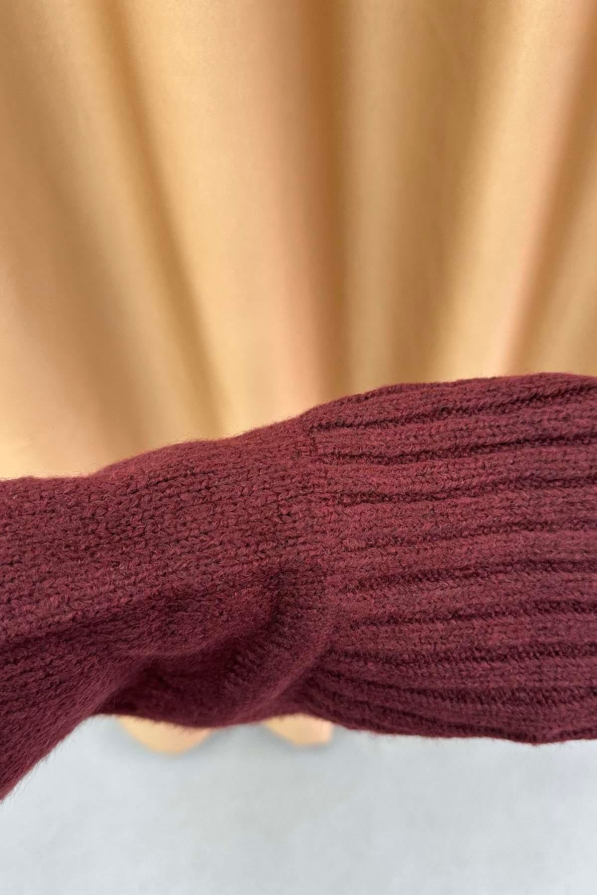 Bisiklet Yaka Triko Kazak Bordo
