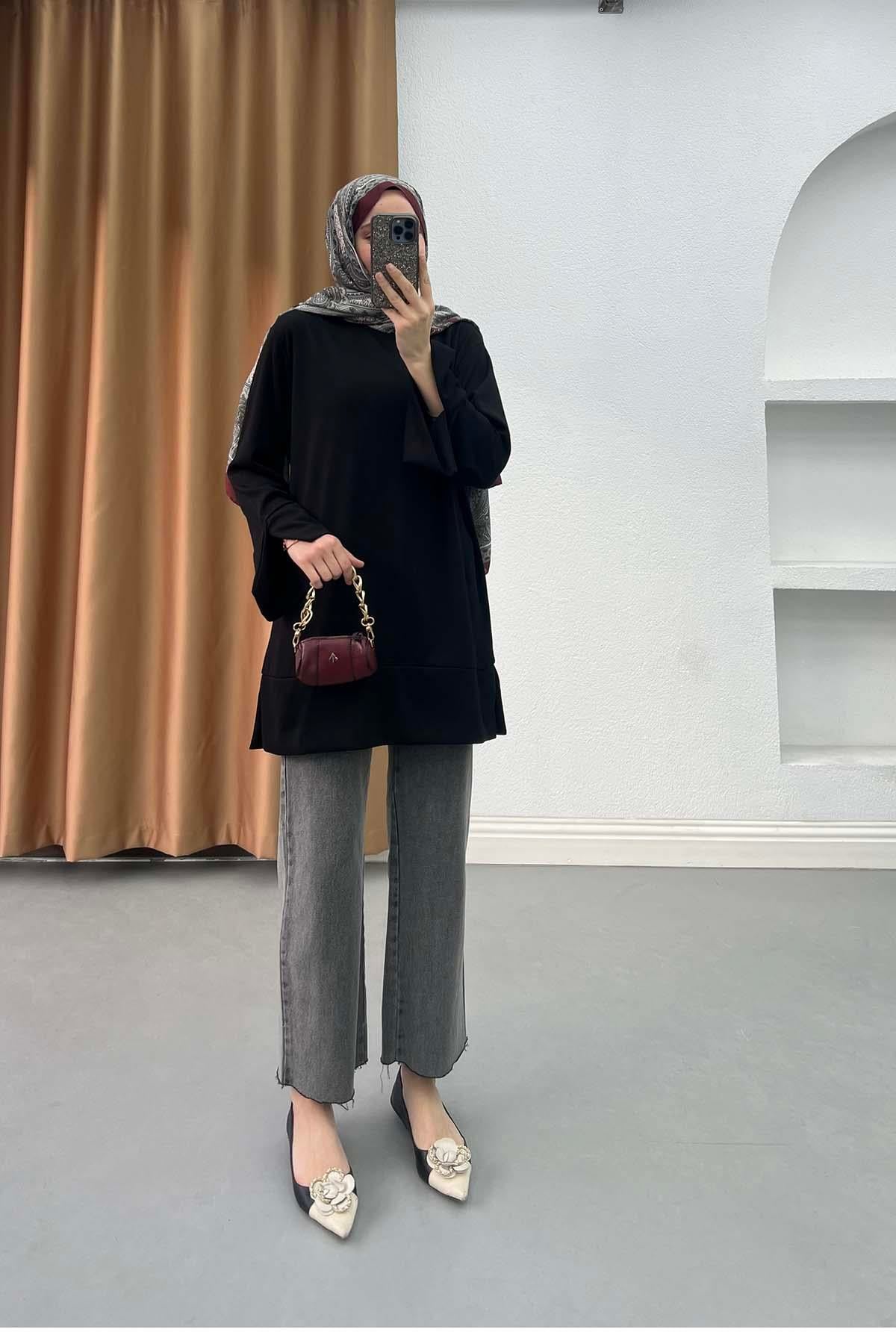 Bisiklet Yaka Yırtmaçlı Oysho Tunik Siyah