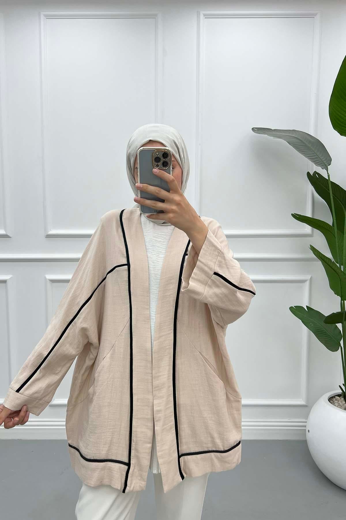 Biyeli Keten Kimono Bej