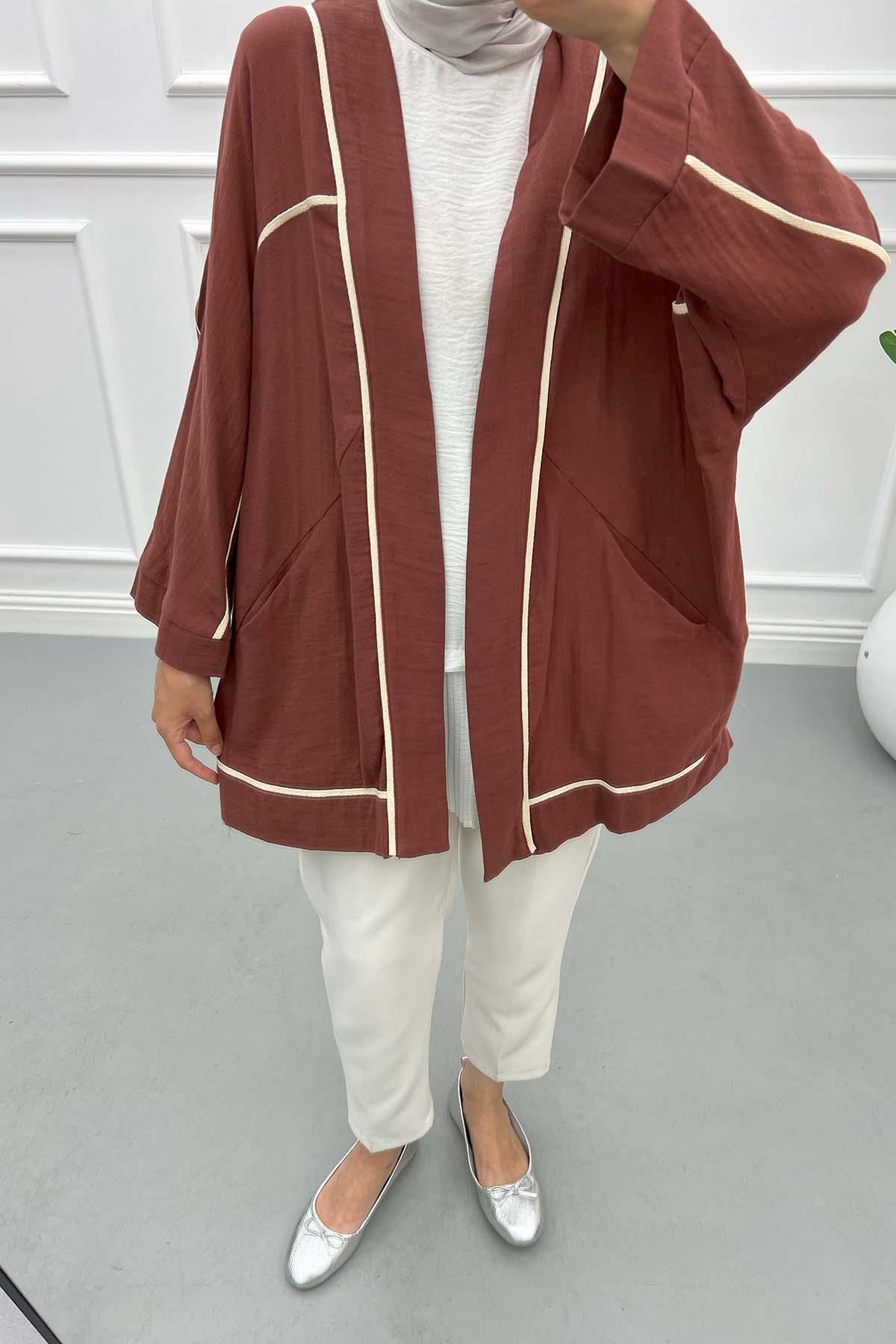 Biyeli Keten Kimono Kahve
