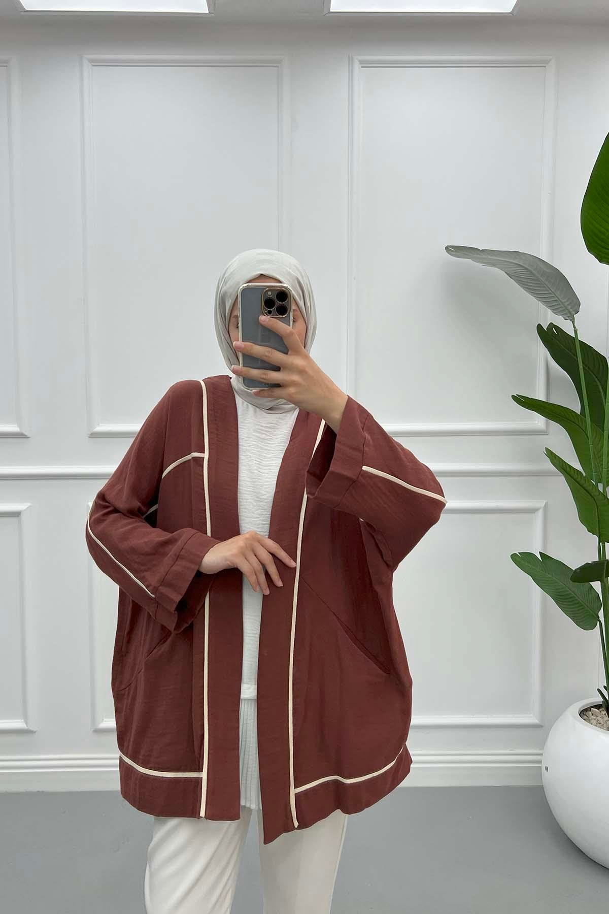 Biyeli Keten Kimono Kahve