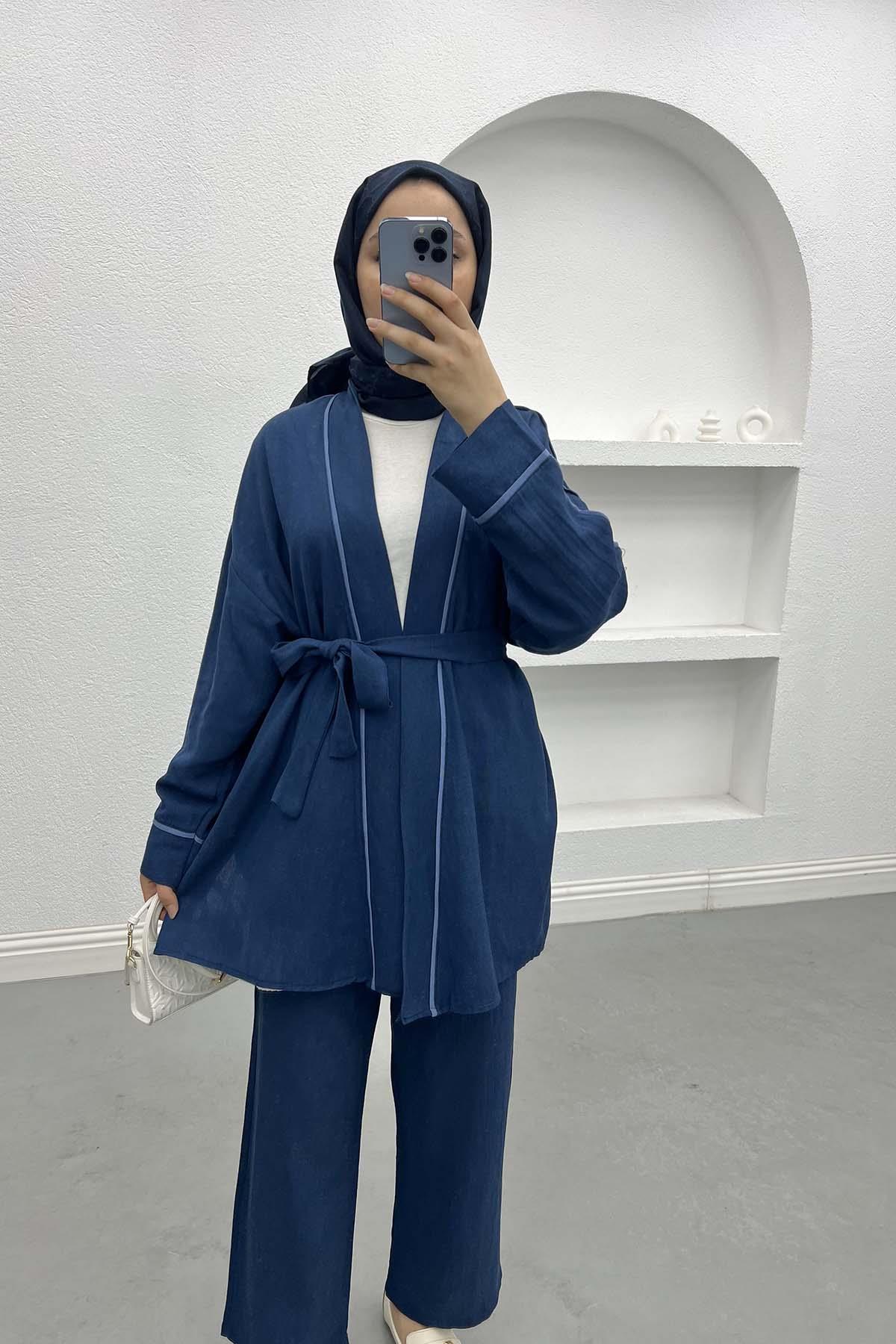 Biyeli Kimono Takım Lacivert