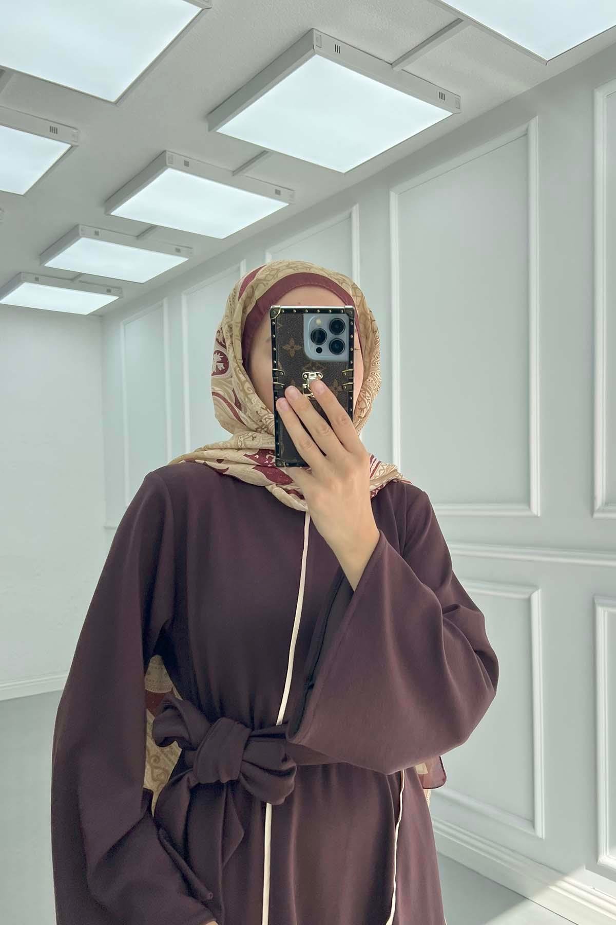 Biyeli Kuşaklı Oysh Elbise Acı Kahve