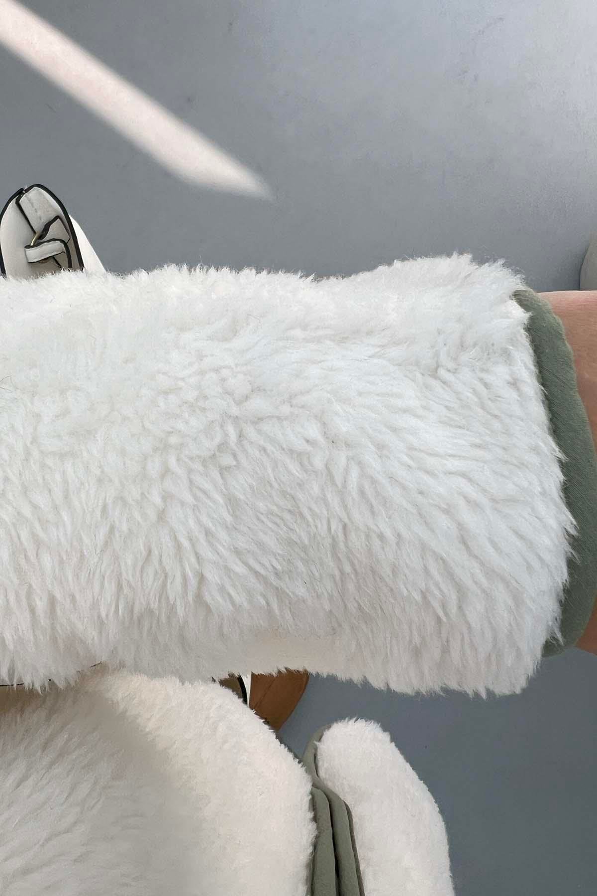 Biyeli Peluş Mont Haki