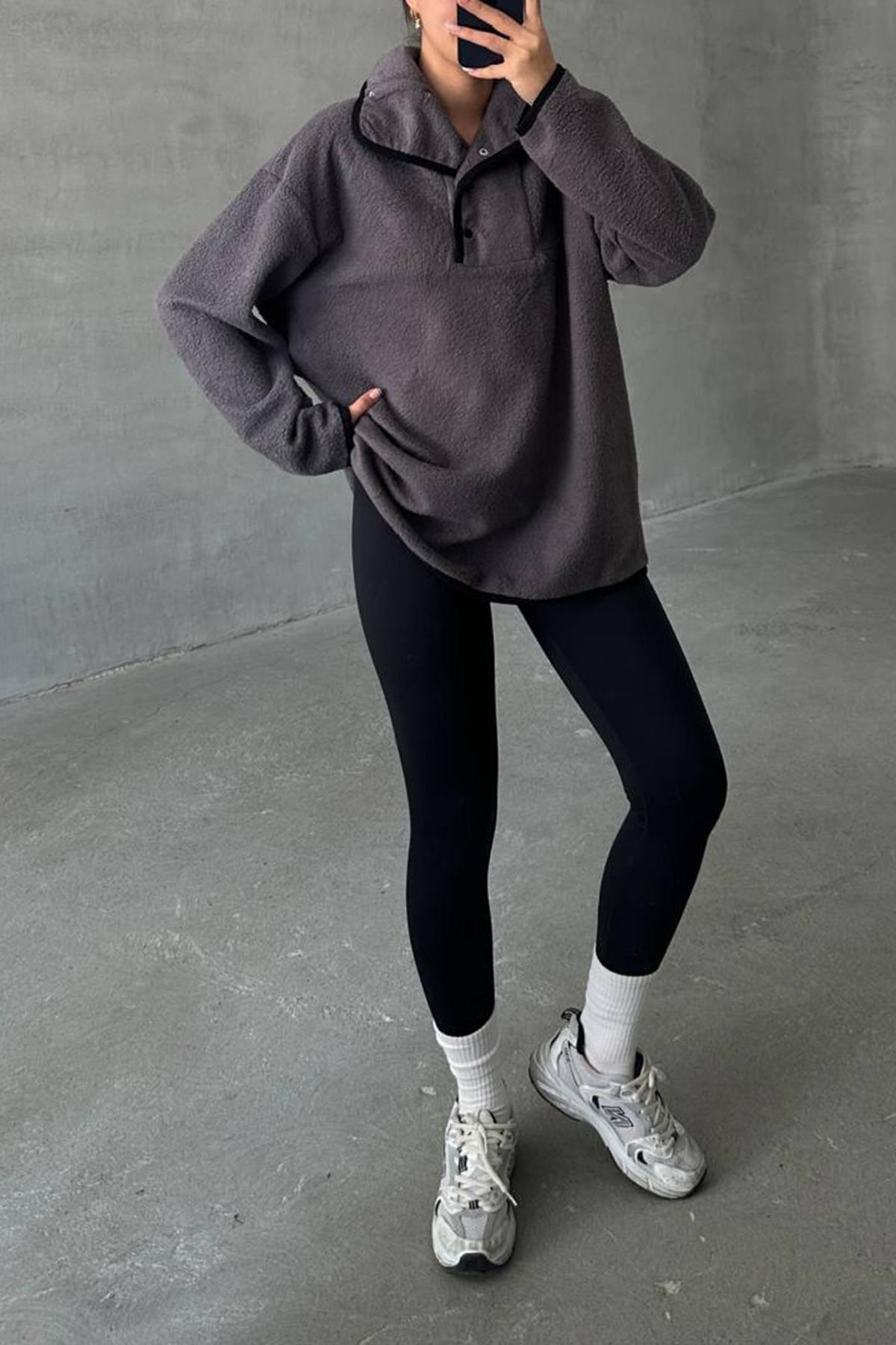 Biyeli Peluş Tunik Gri