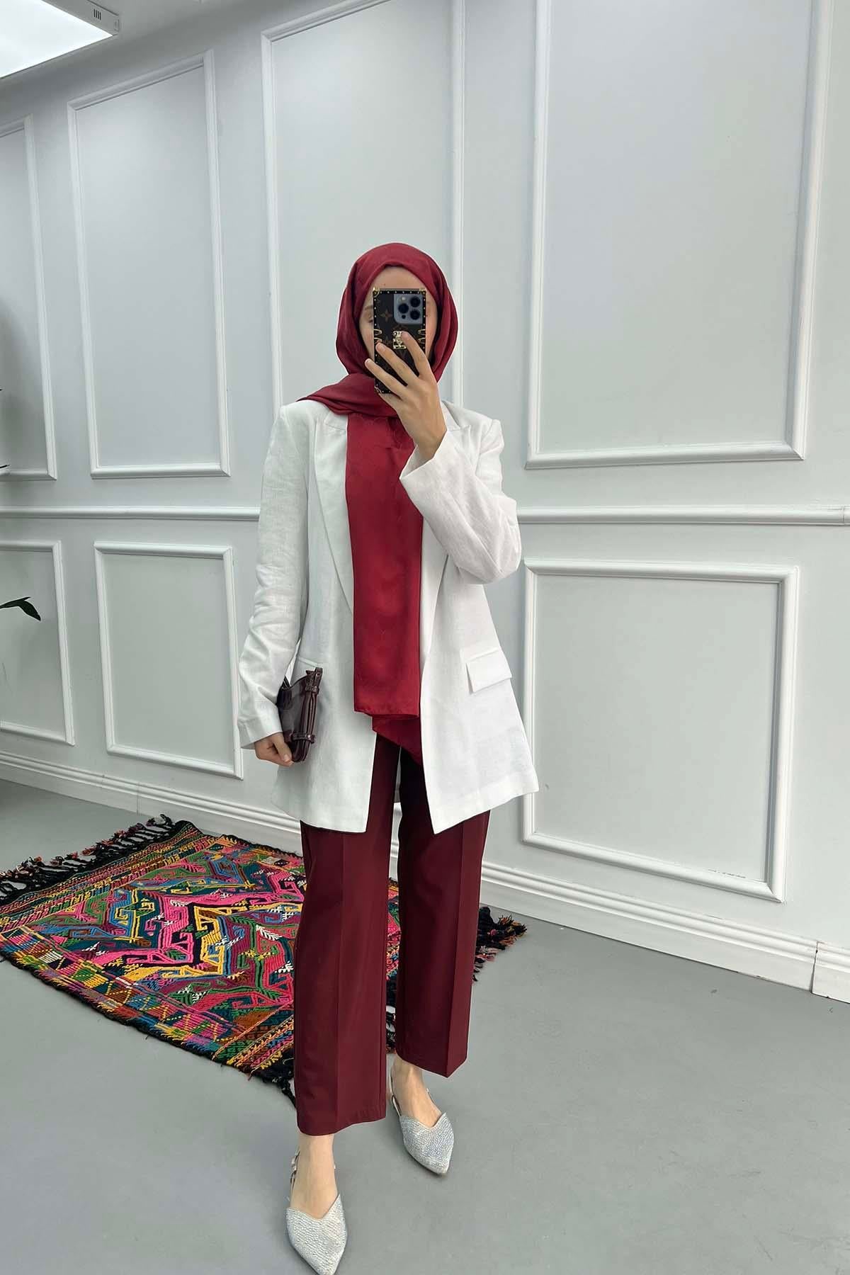 Blazer Keten Ceket Beyaz