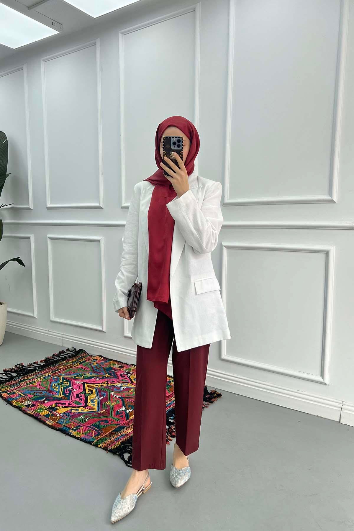 Blazer Keten Ceket Beyaz
