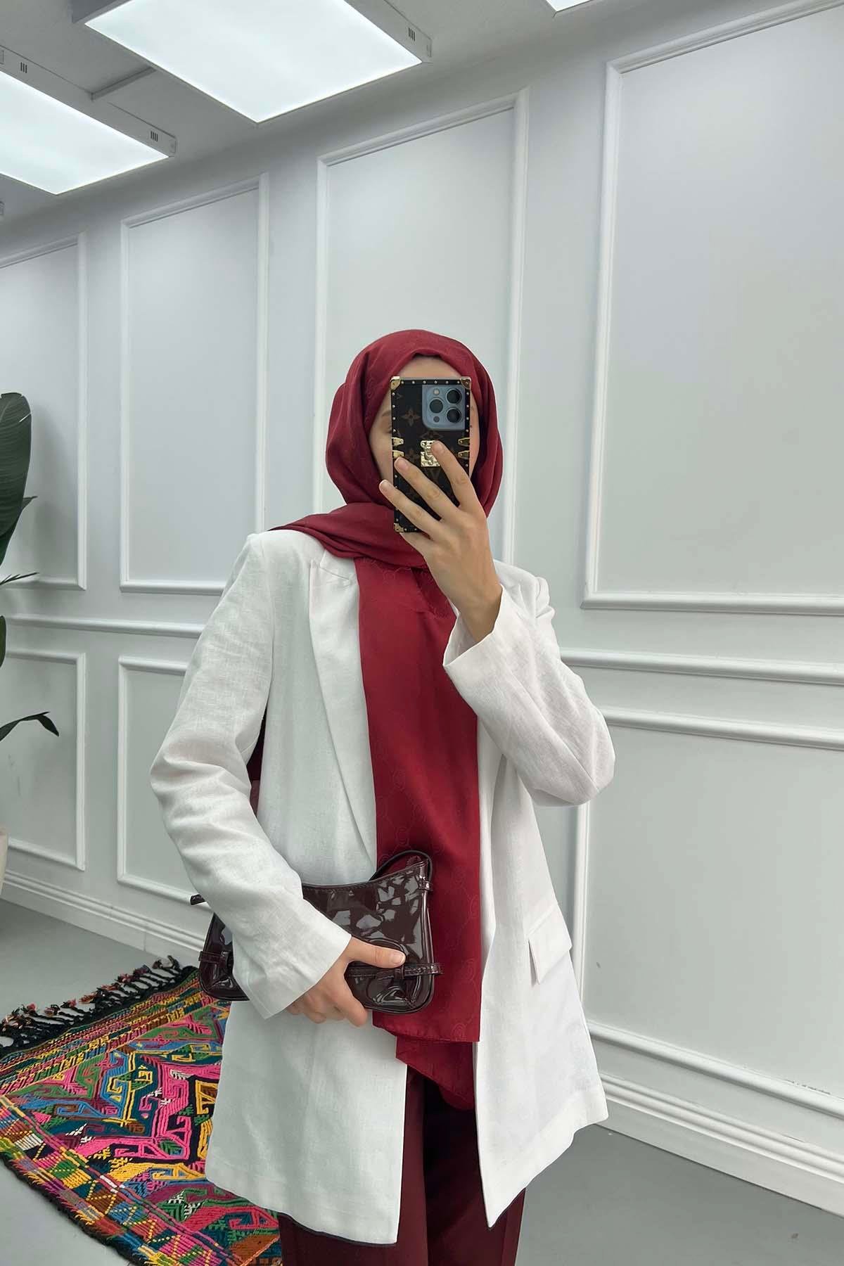 Blazer Keten Ceket Beyaz