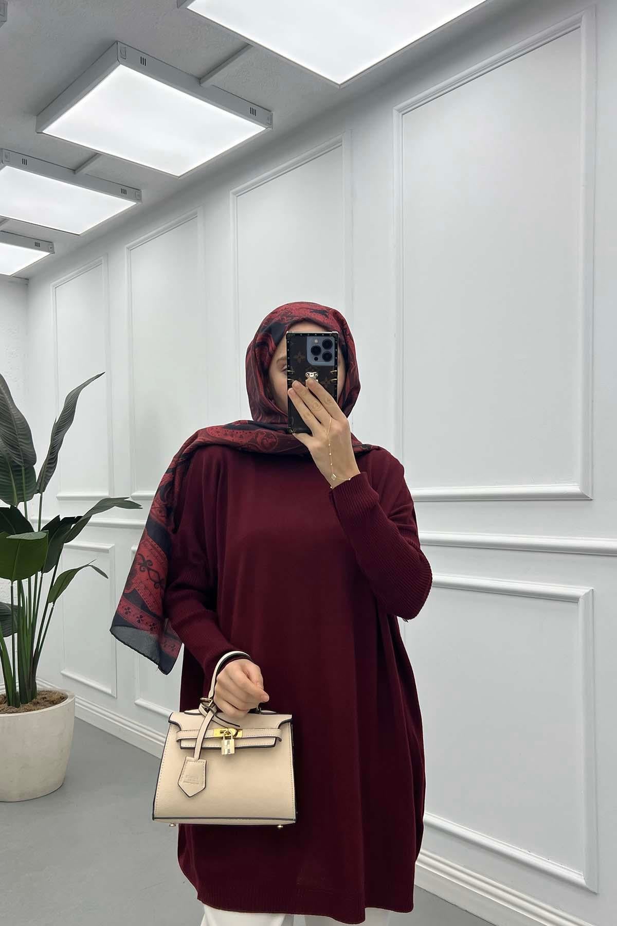 Boğazlı Triko Kazak Bordo