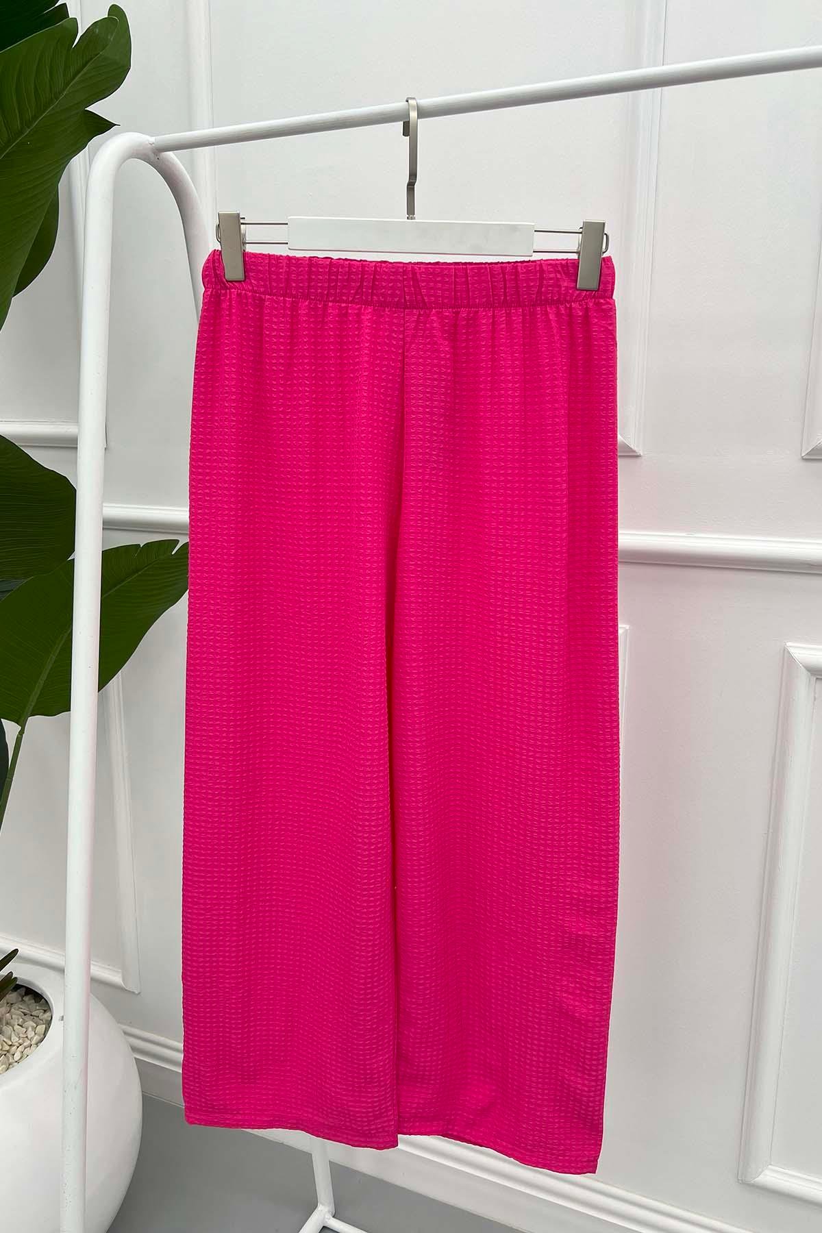 Bol Paça Gofre Pantolon Pembe
