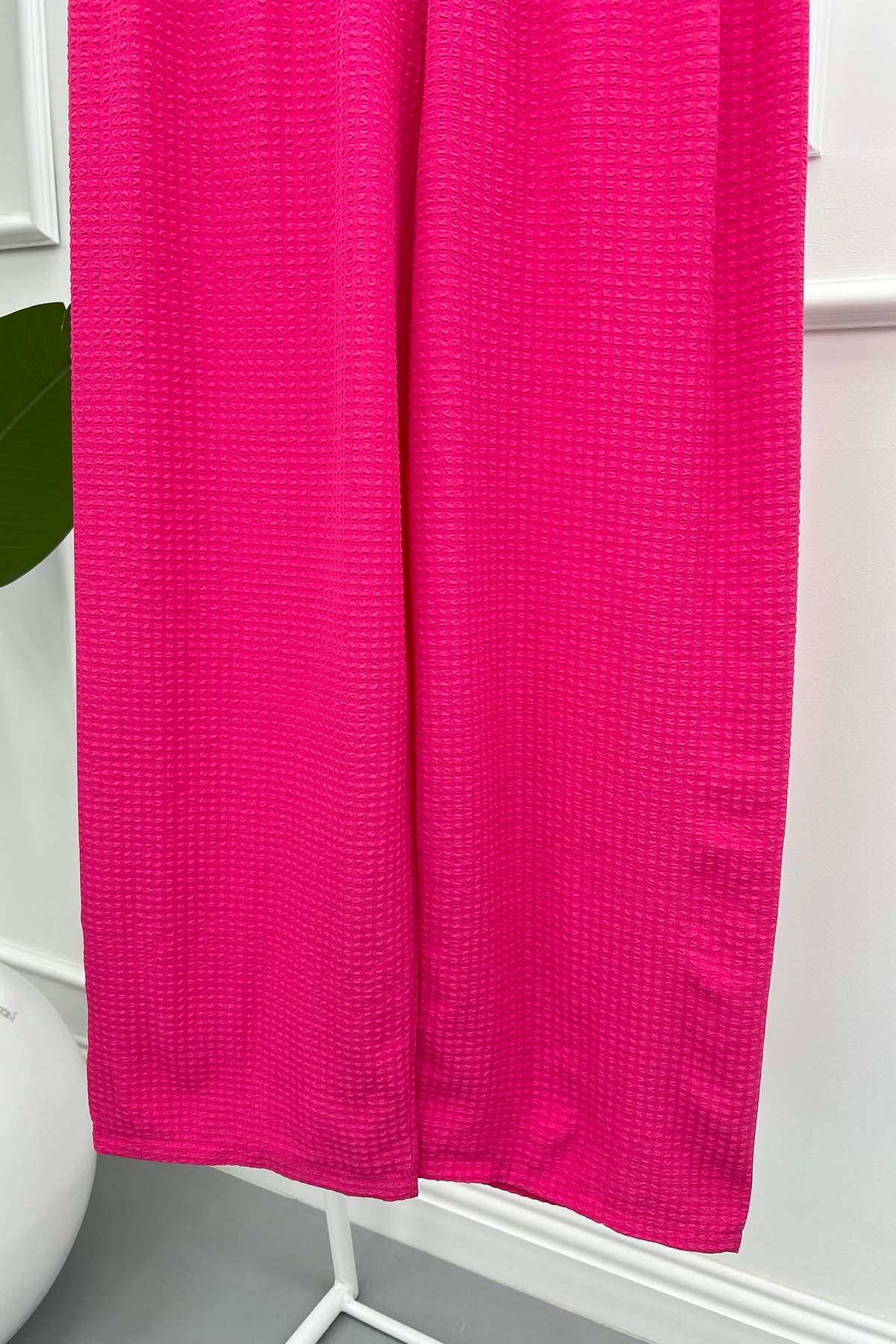 Bol Paça Gofre Pantolon Pembe