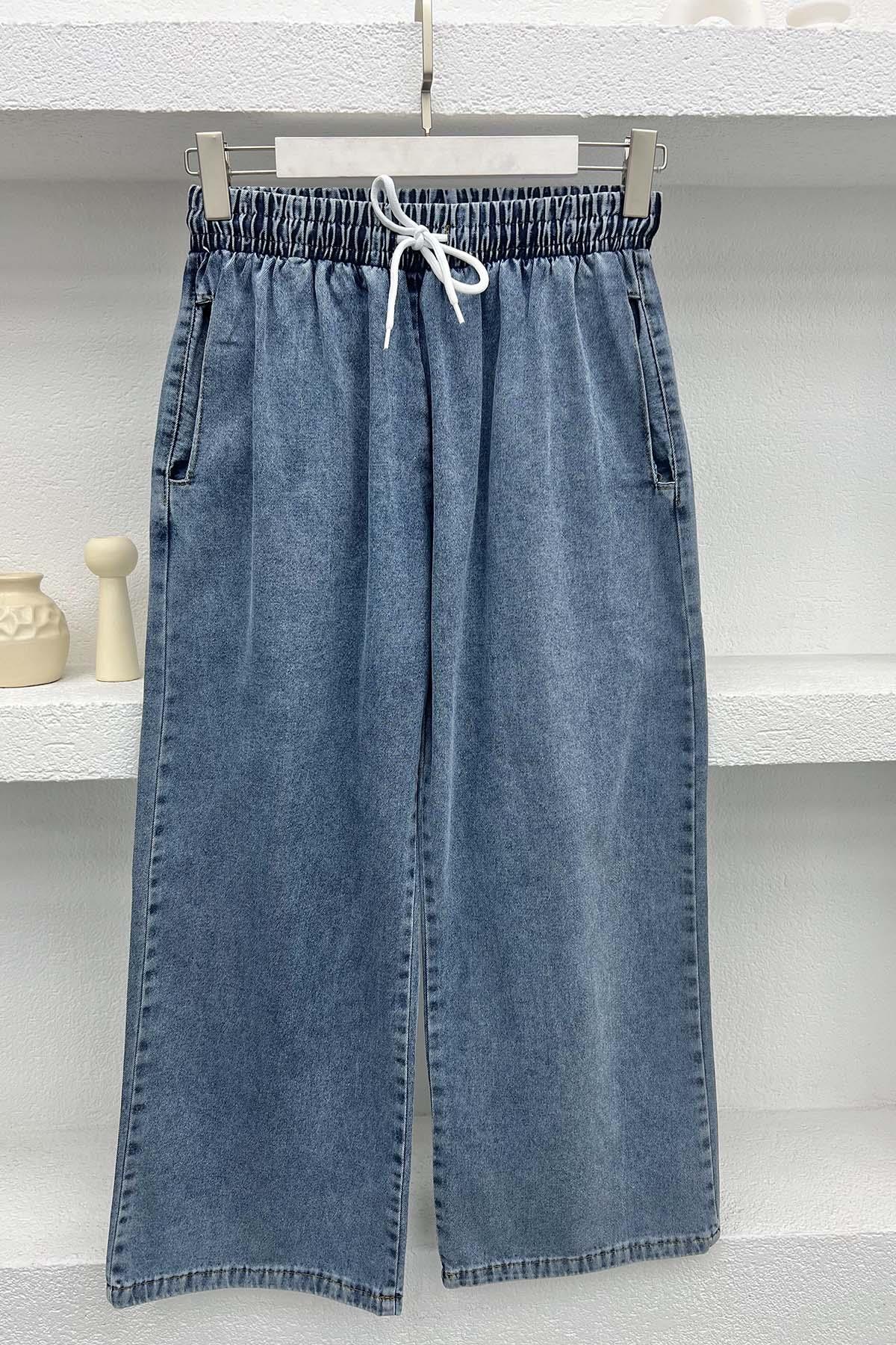 Bol Paça Kot Pantolon Koyu Mavi