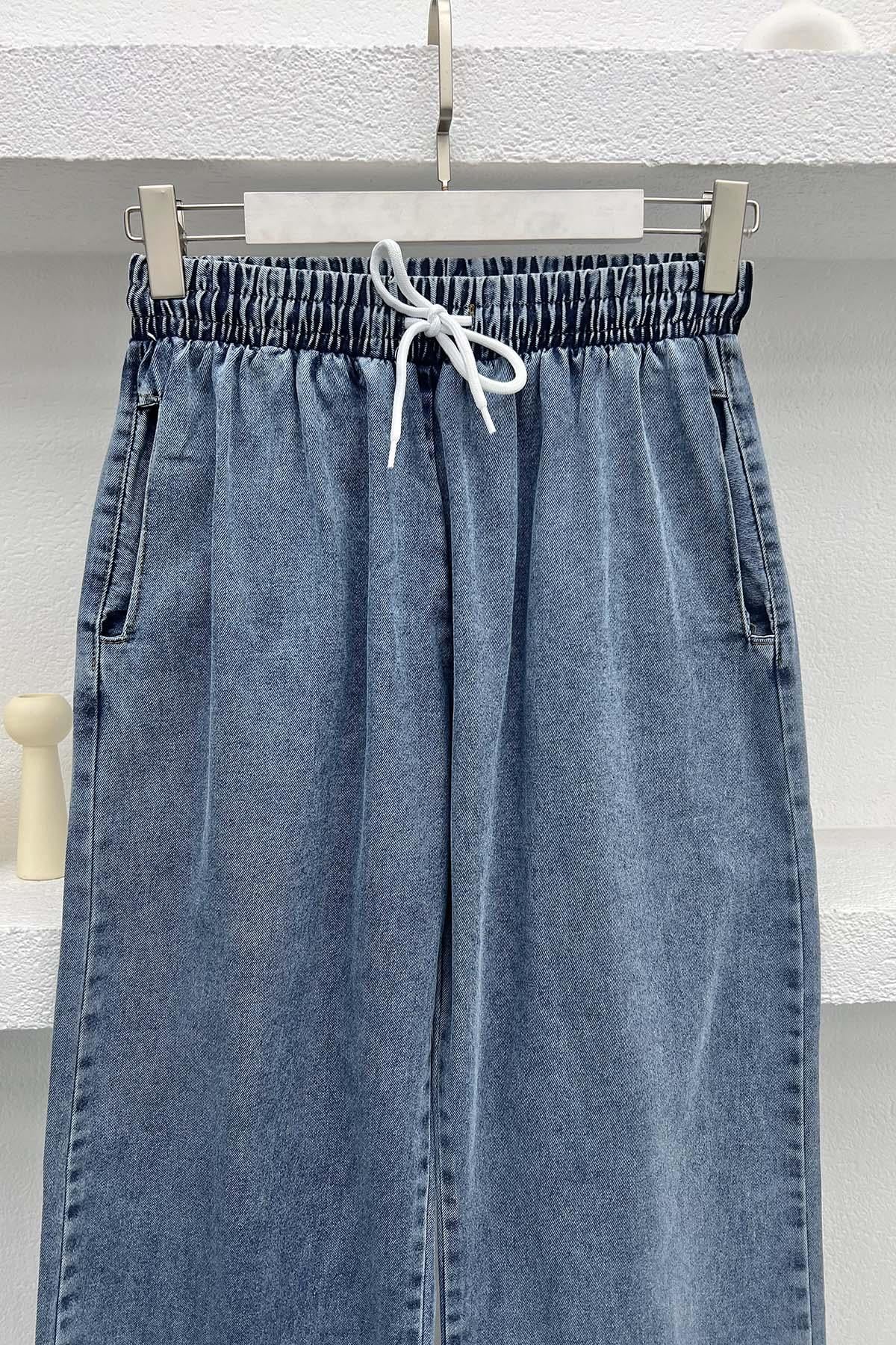 Bol Paça Kot Pantolon Koyu Mavi