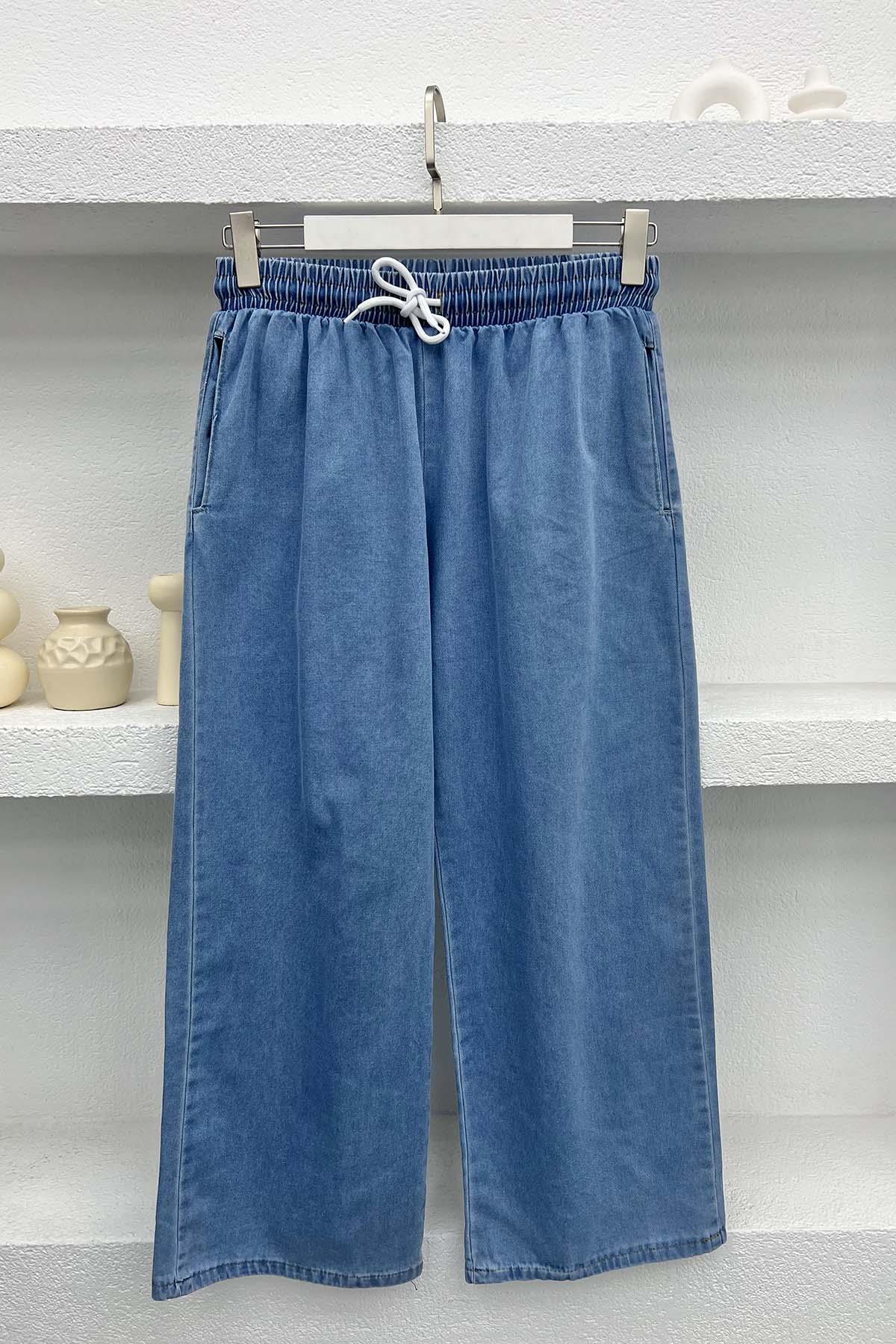Bol Paça Kot Pantolon Mavi