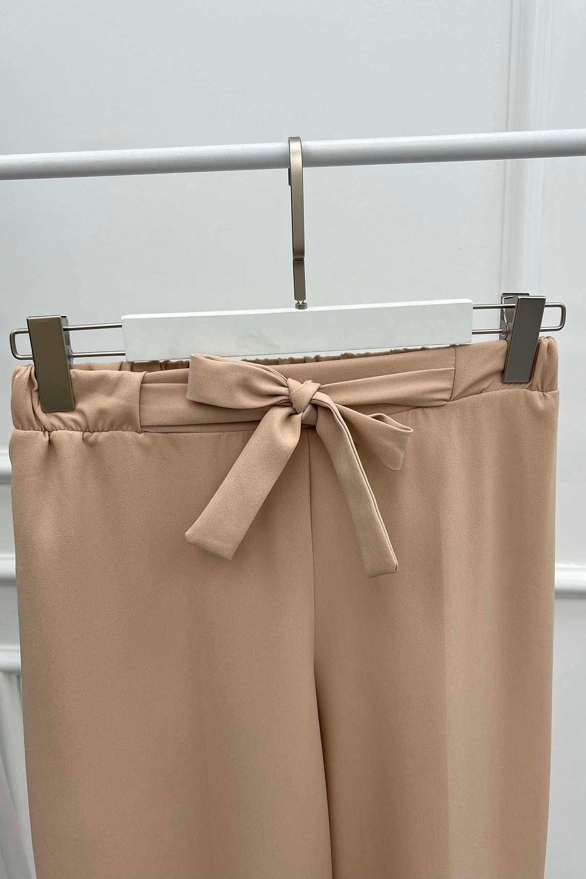 Bol Paça Kumaş Pantolon Bej