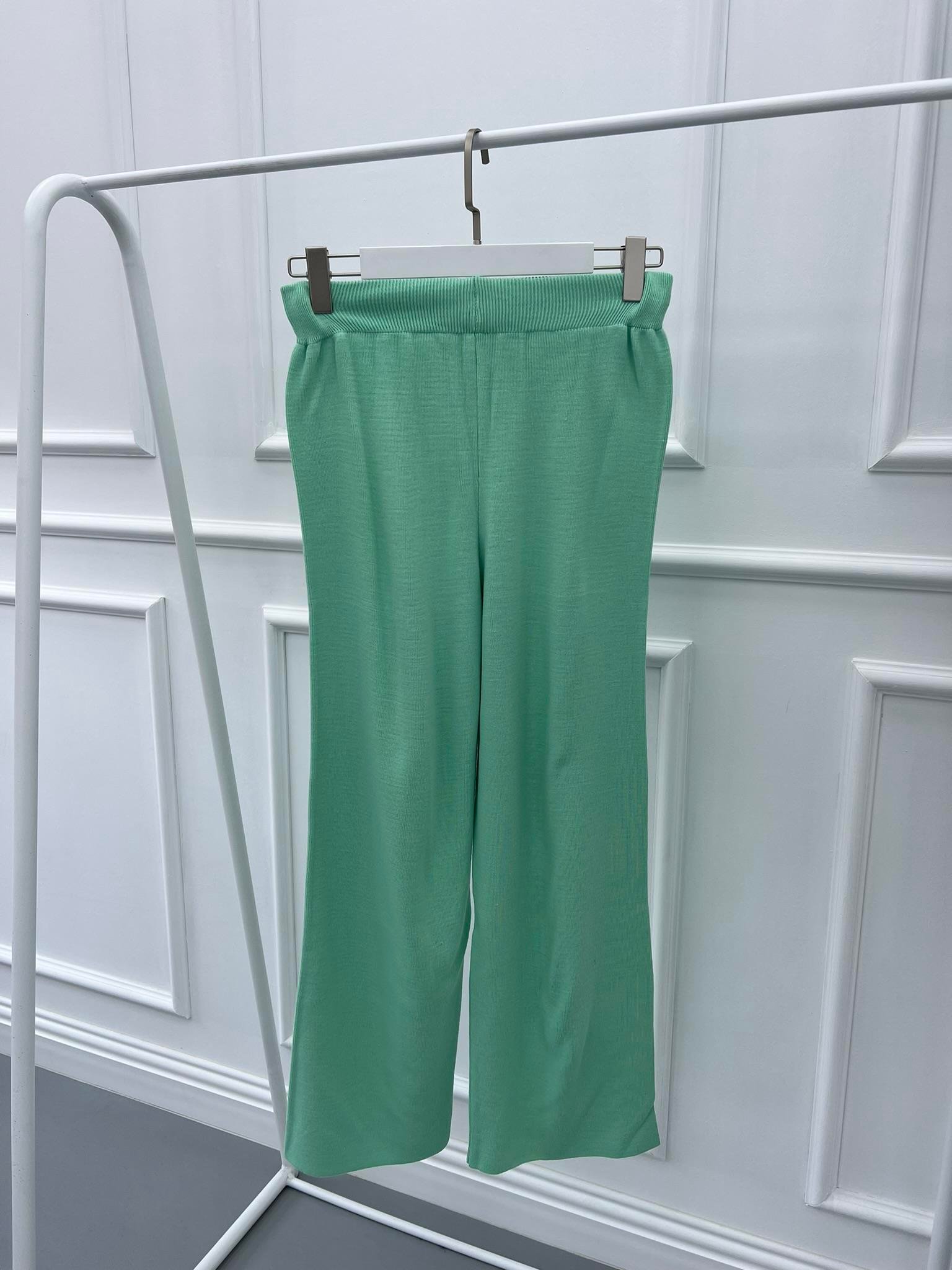 Bol Paça Triko Pantolon Fıstık Yeşil