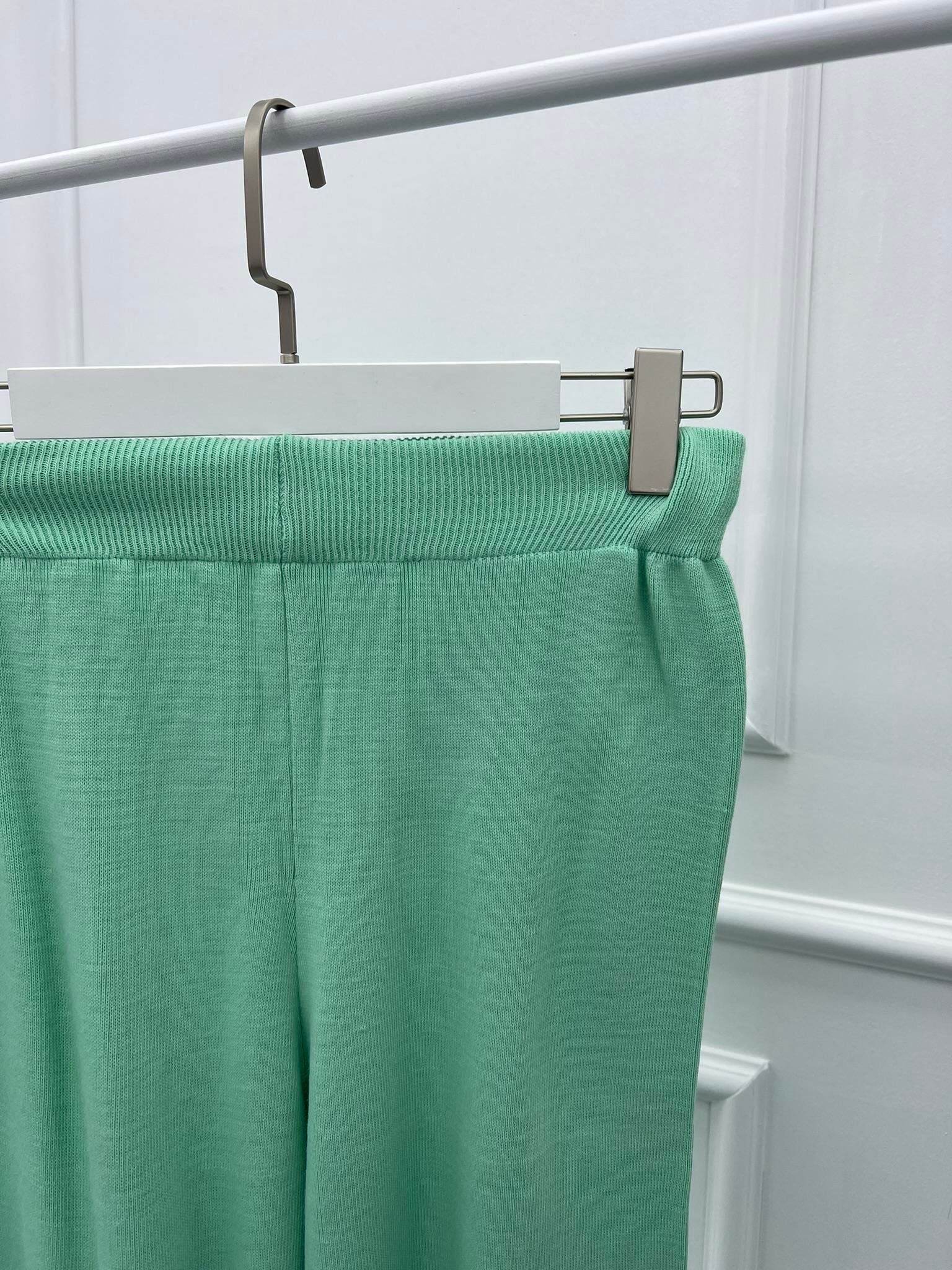 Bol Paça Triko Pantolon Su Yeşili