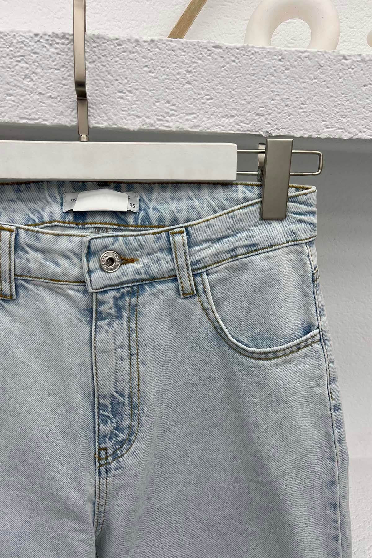 Boncuklu Kot Pantolon Açık Mavi