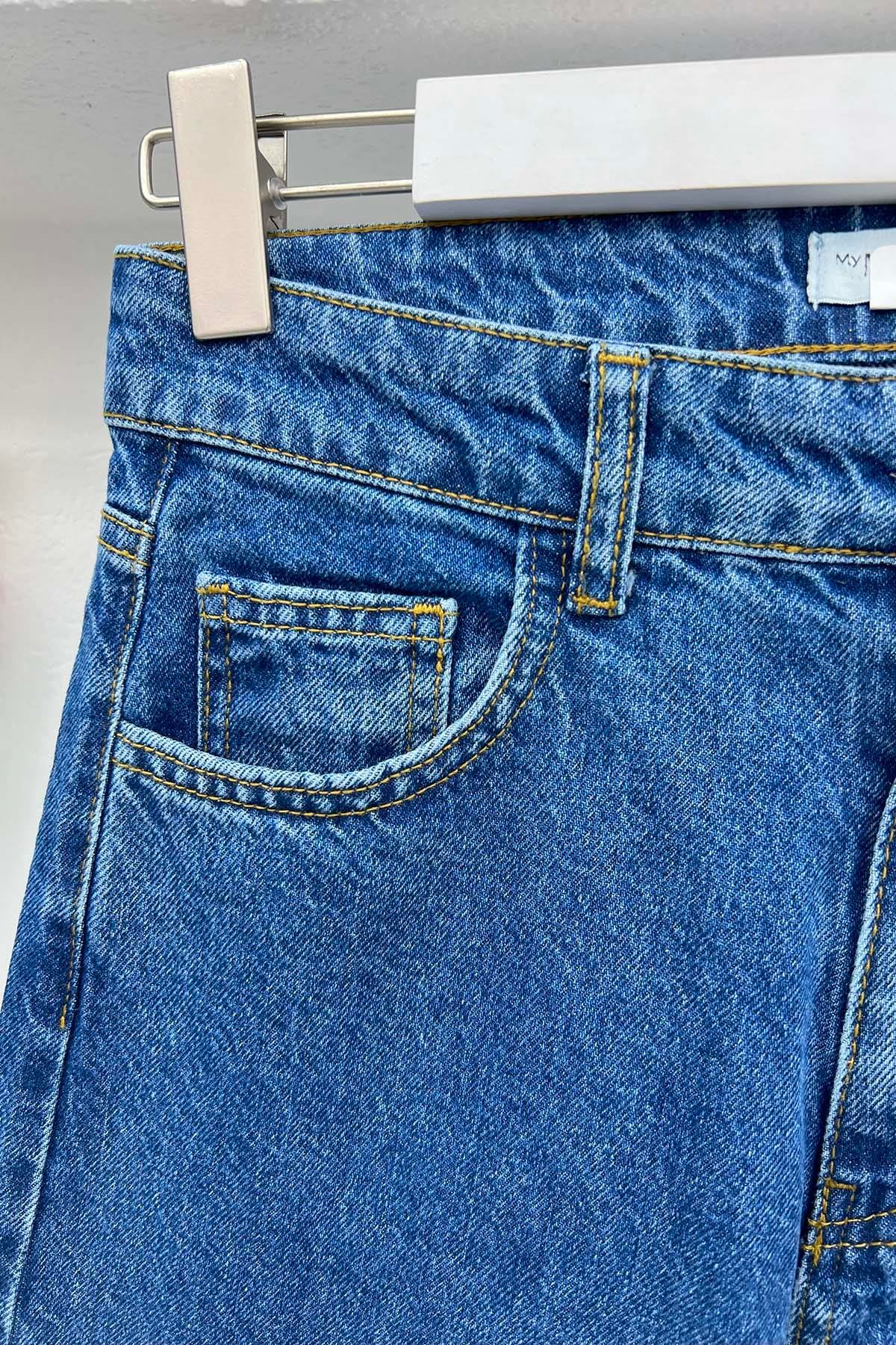 Boncuklu Kot Pantolon Koyu Mavi