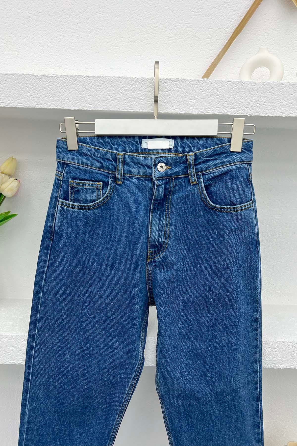 Boncuklu Kot Pantolon Koyu Mavi