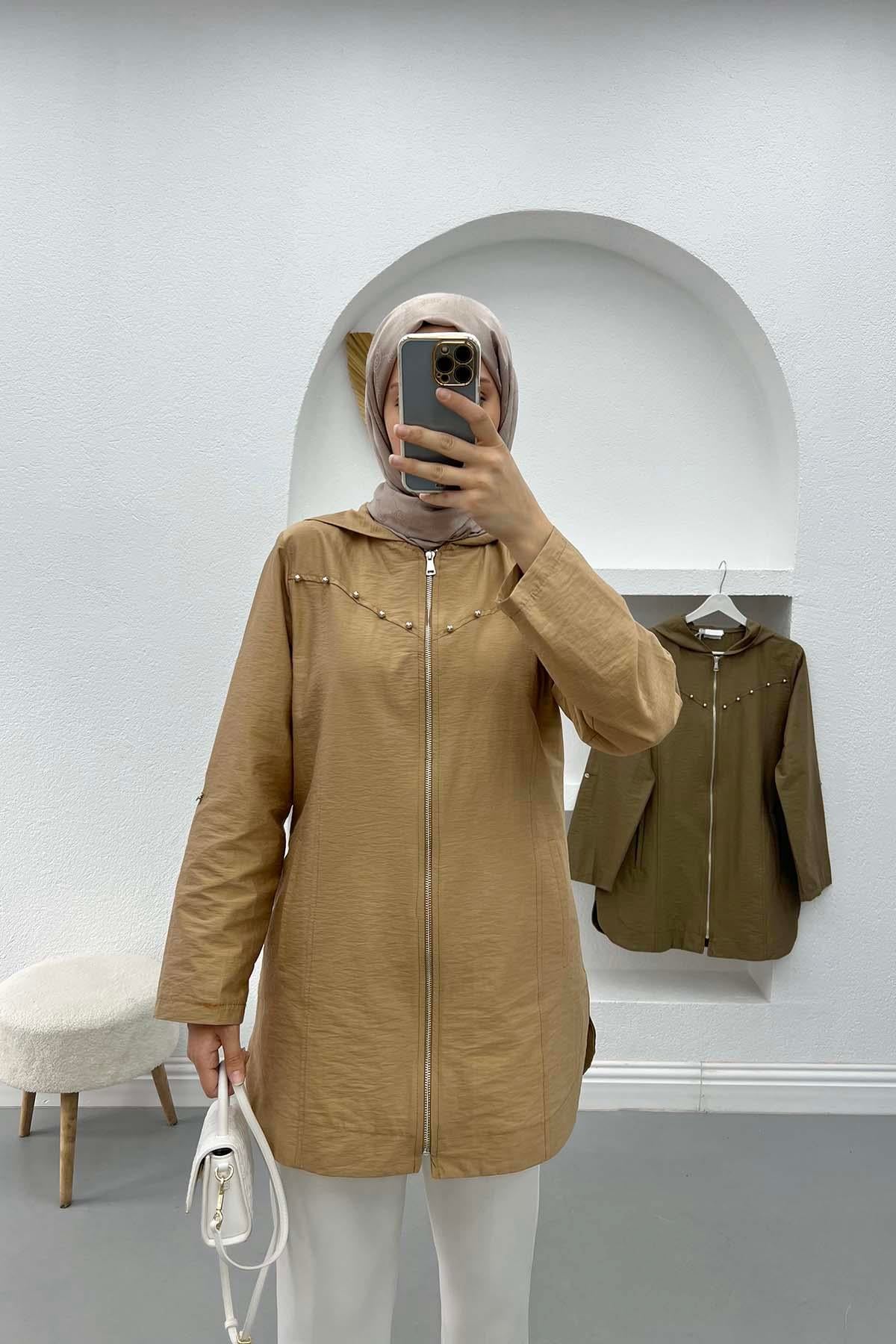 Boncuklu Paraşüt Tunik Camel