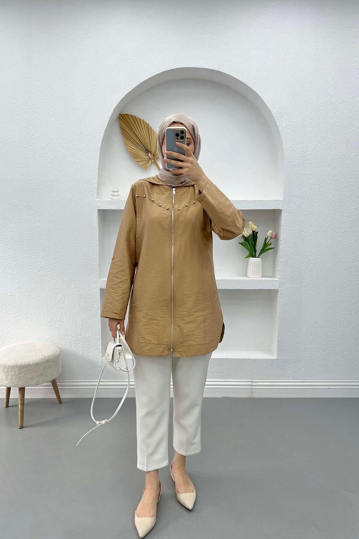 Boncuklu Paraşüt Tunik Camel
