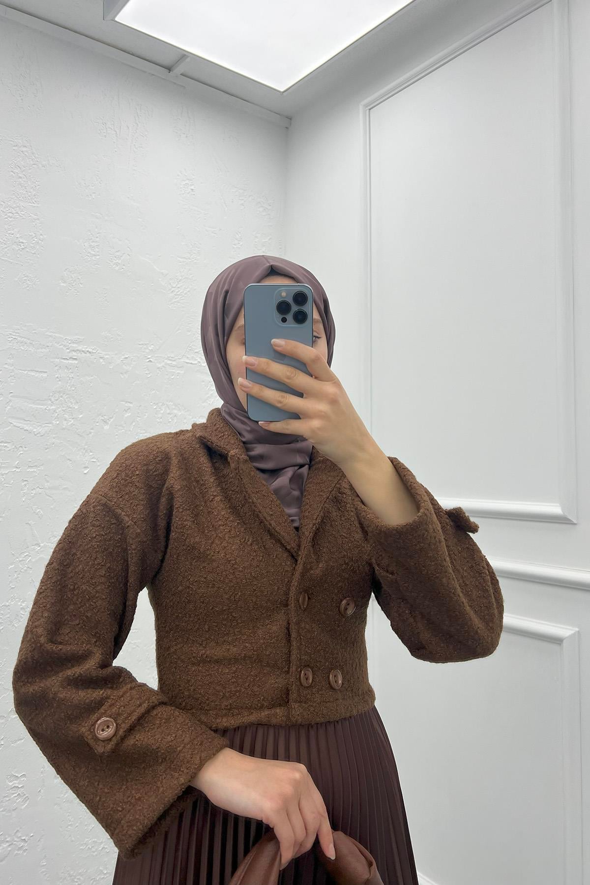 Buklet Crop Ceket Kahve