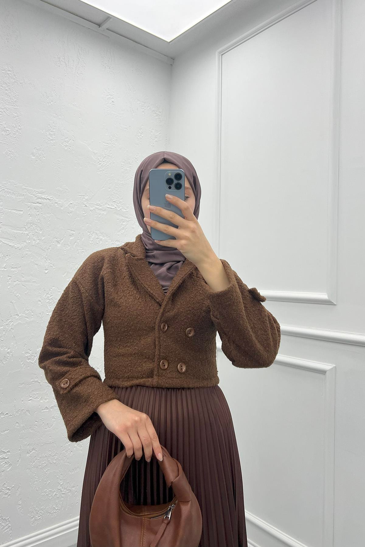 Buklet Crop Ceket Kahve