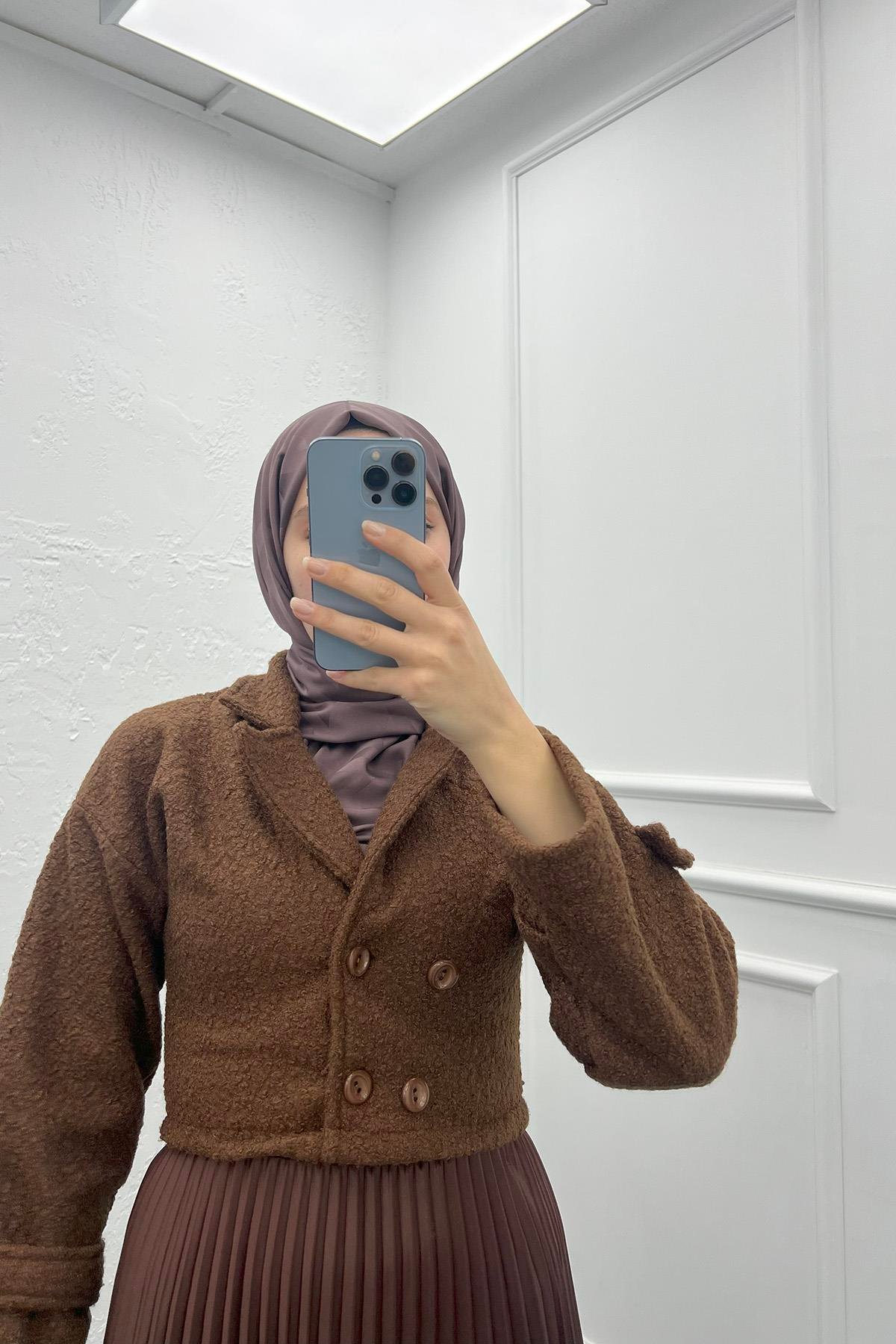 Buklet Crop Ceket Kahve