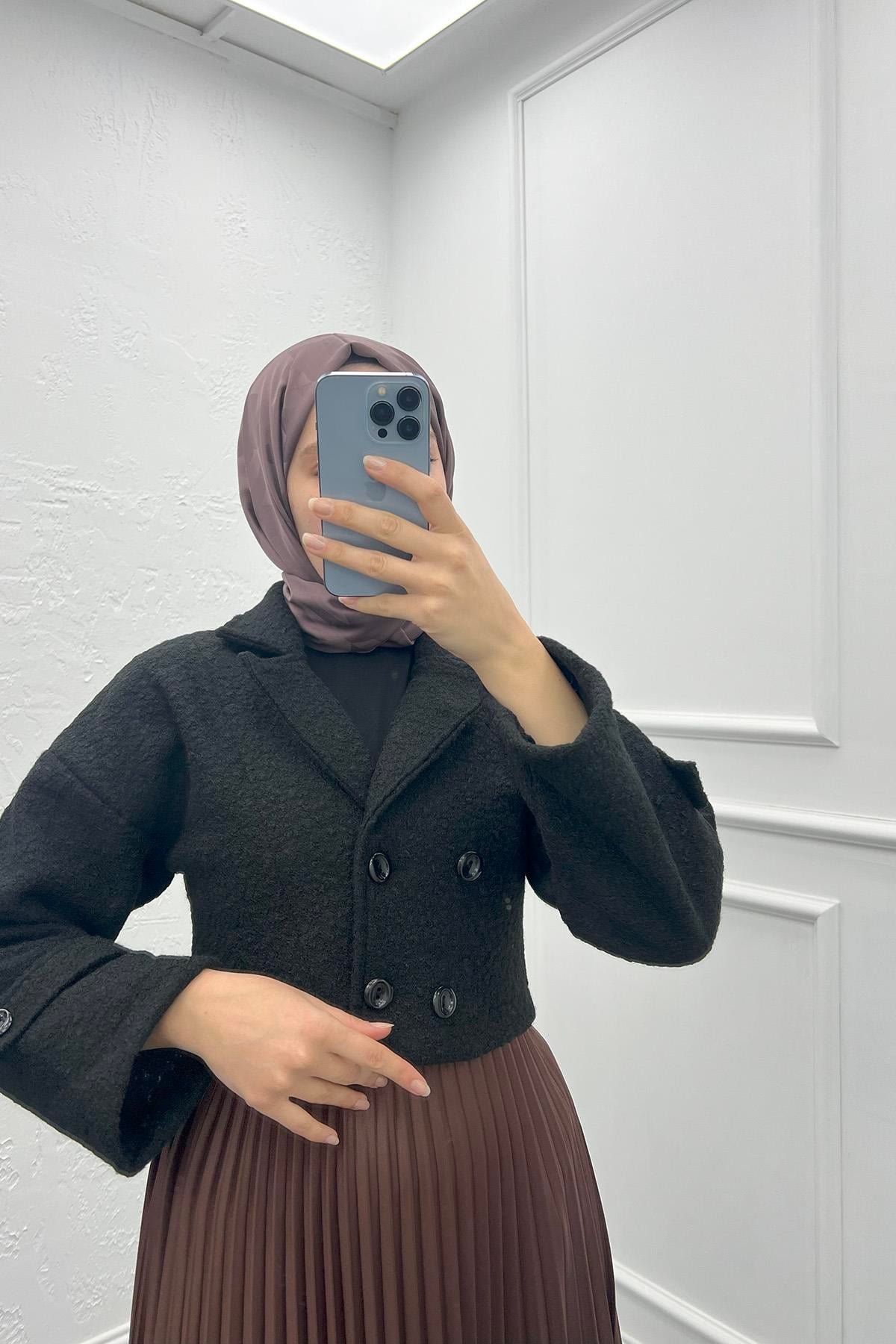 Buklet Crop Ceket Siyah