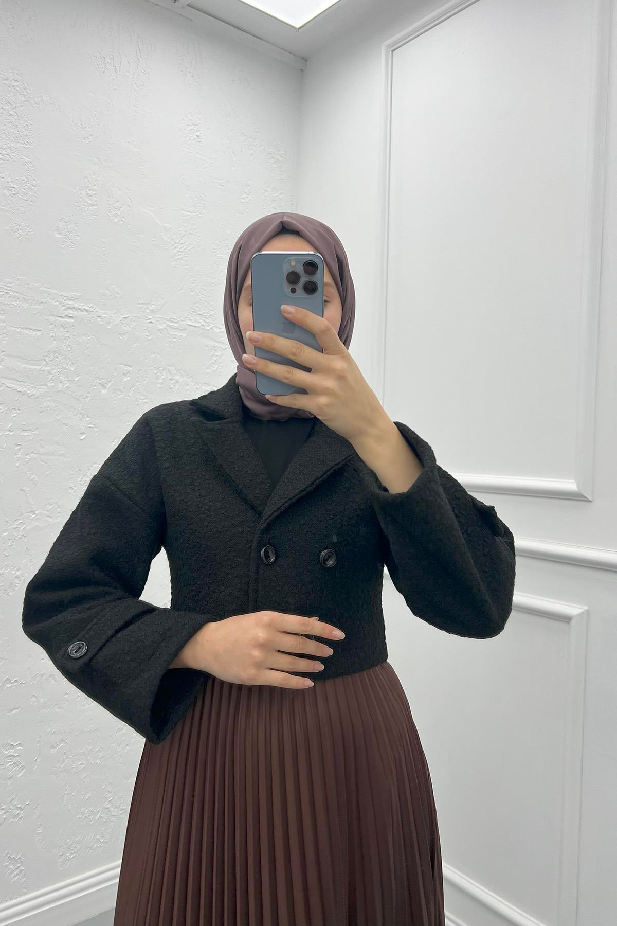 Buklet Crop Ceket Siyah