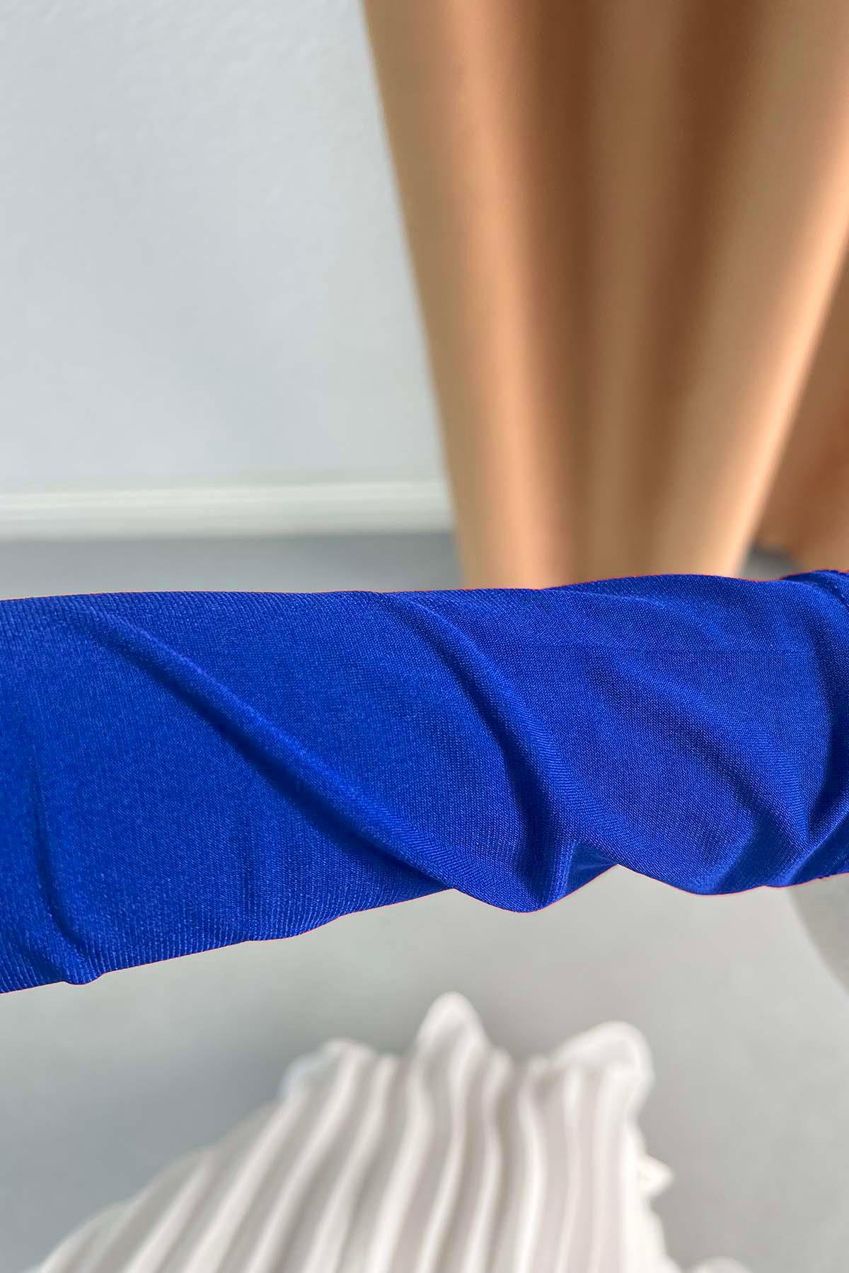 Büzgü Detaylı Bluz Saks Mavi