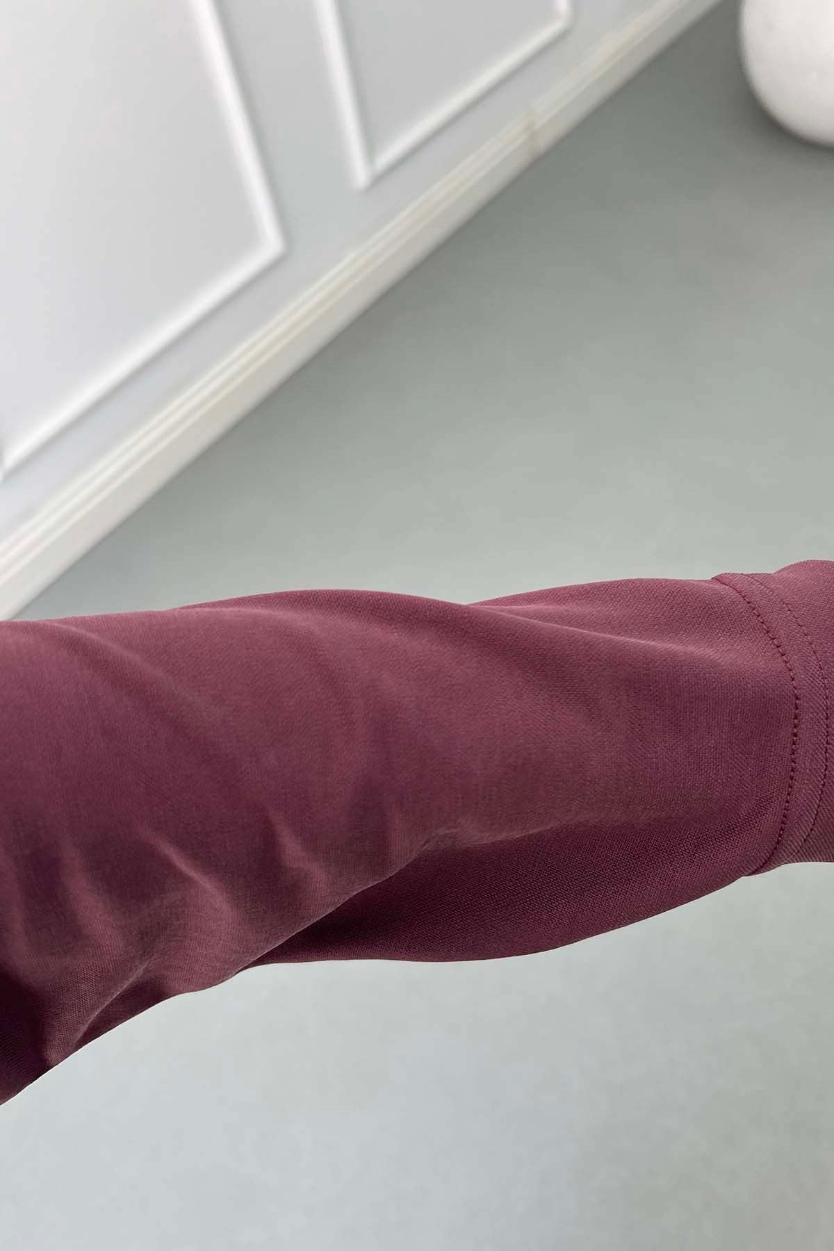 Büzgü Detaylı Sportif Pike Takım Mürdüm