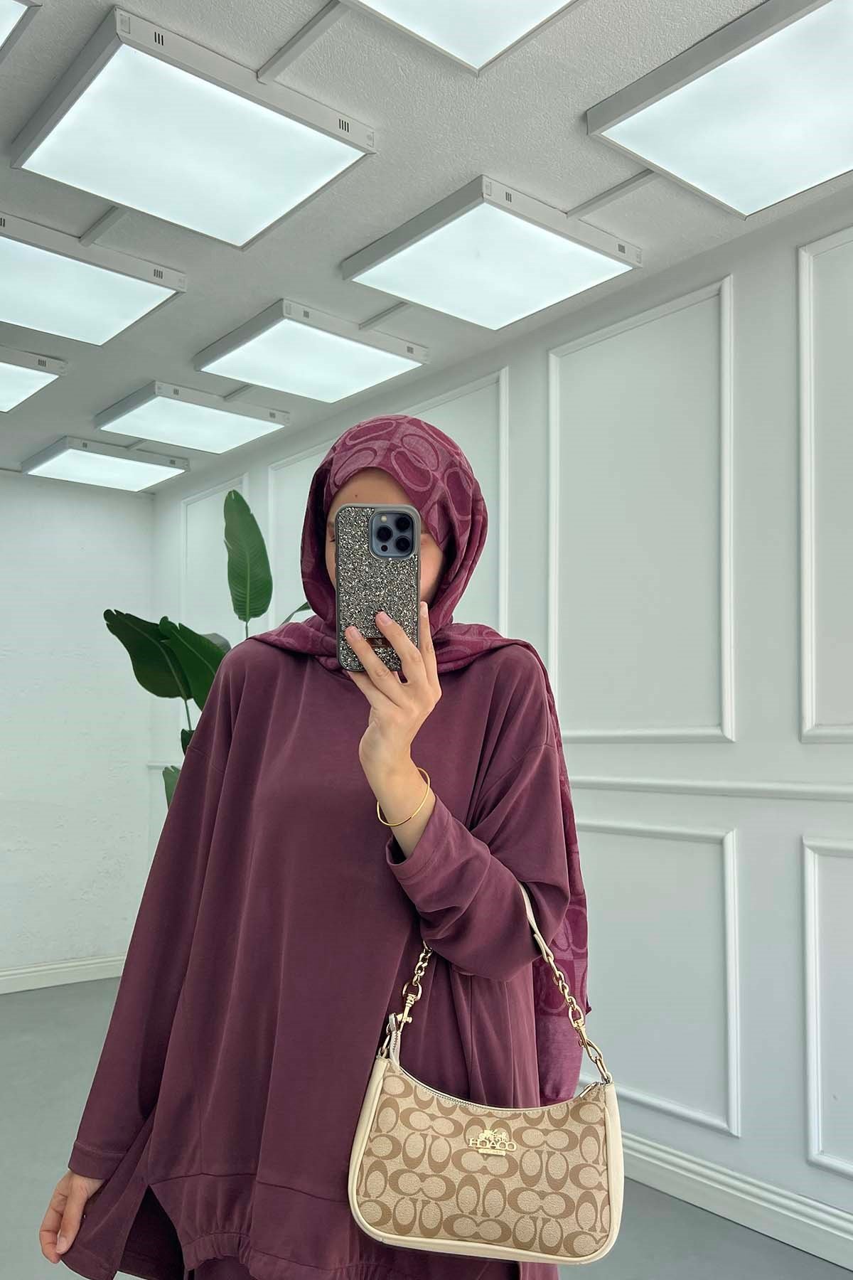 Büzgü Detaylı Sportif Pike Takım Mürdüm