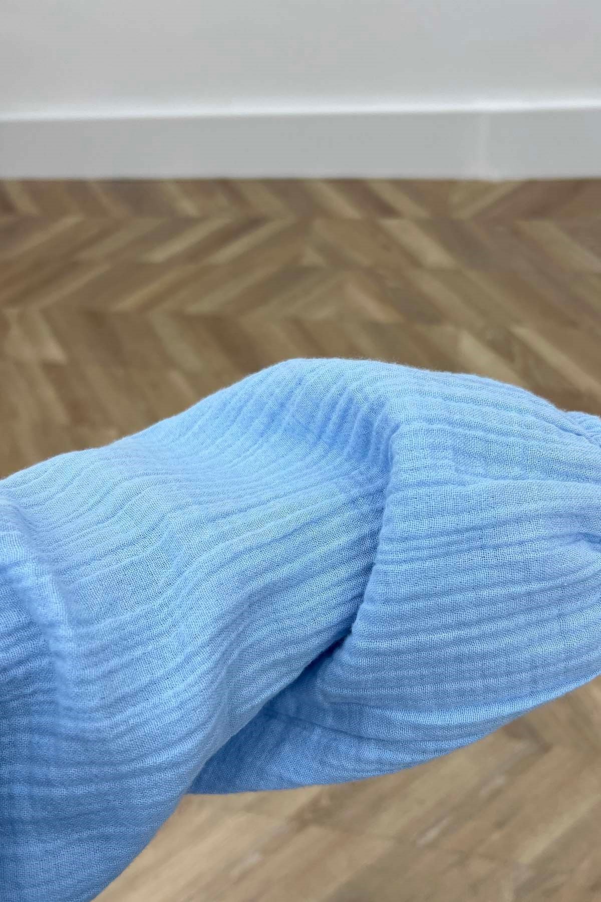 Büzgü Detaylı V Yaka İkili Takım Bebe Mavi