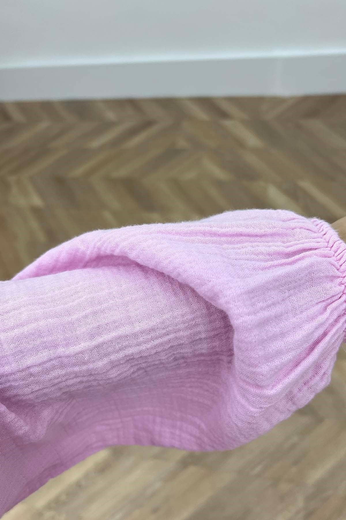 Büzgü Detaylı V Yaka İkili Takım Pembe