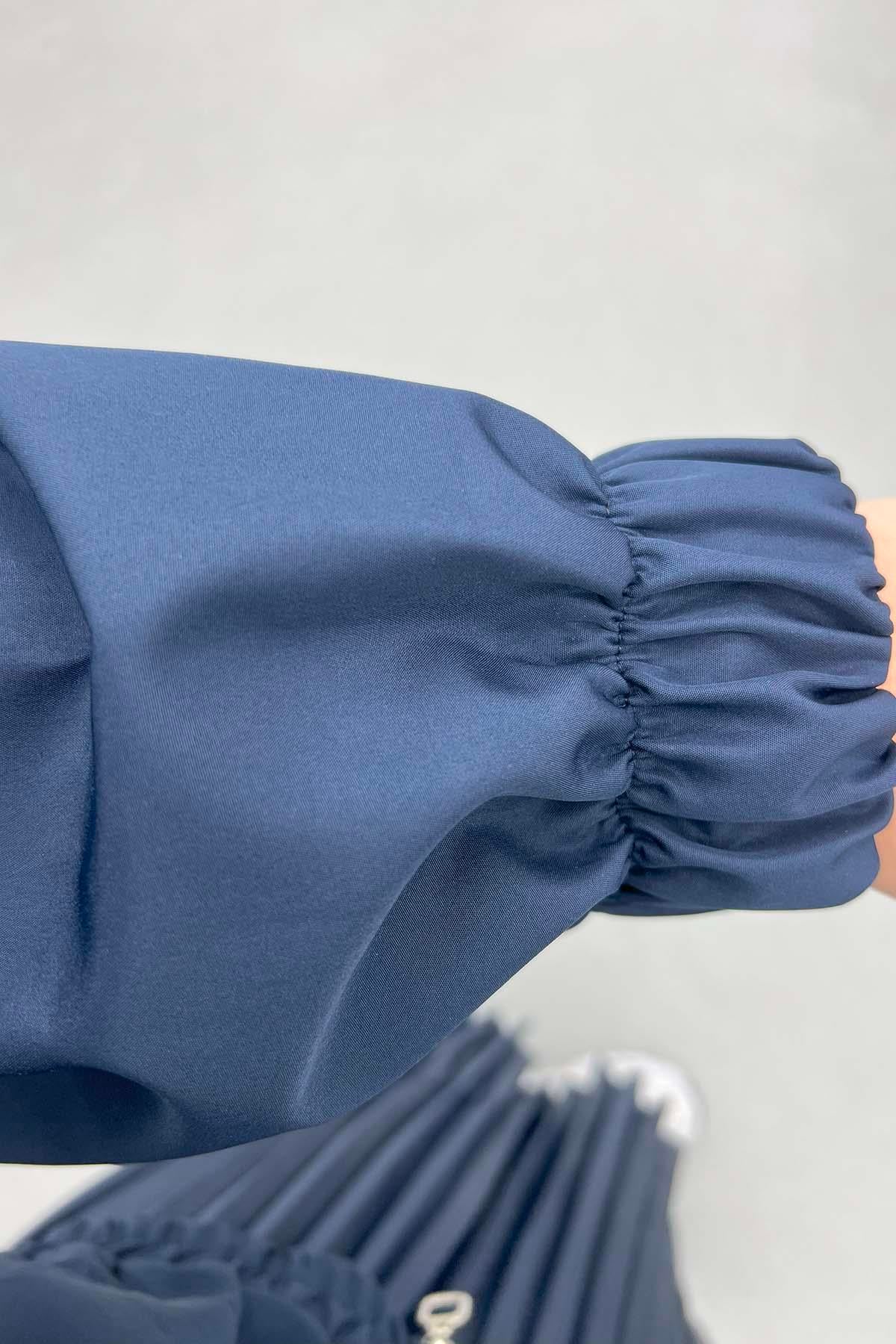 Büzgülü Crop Yağmurluk Lacivert