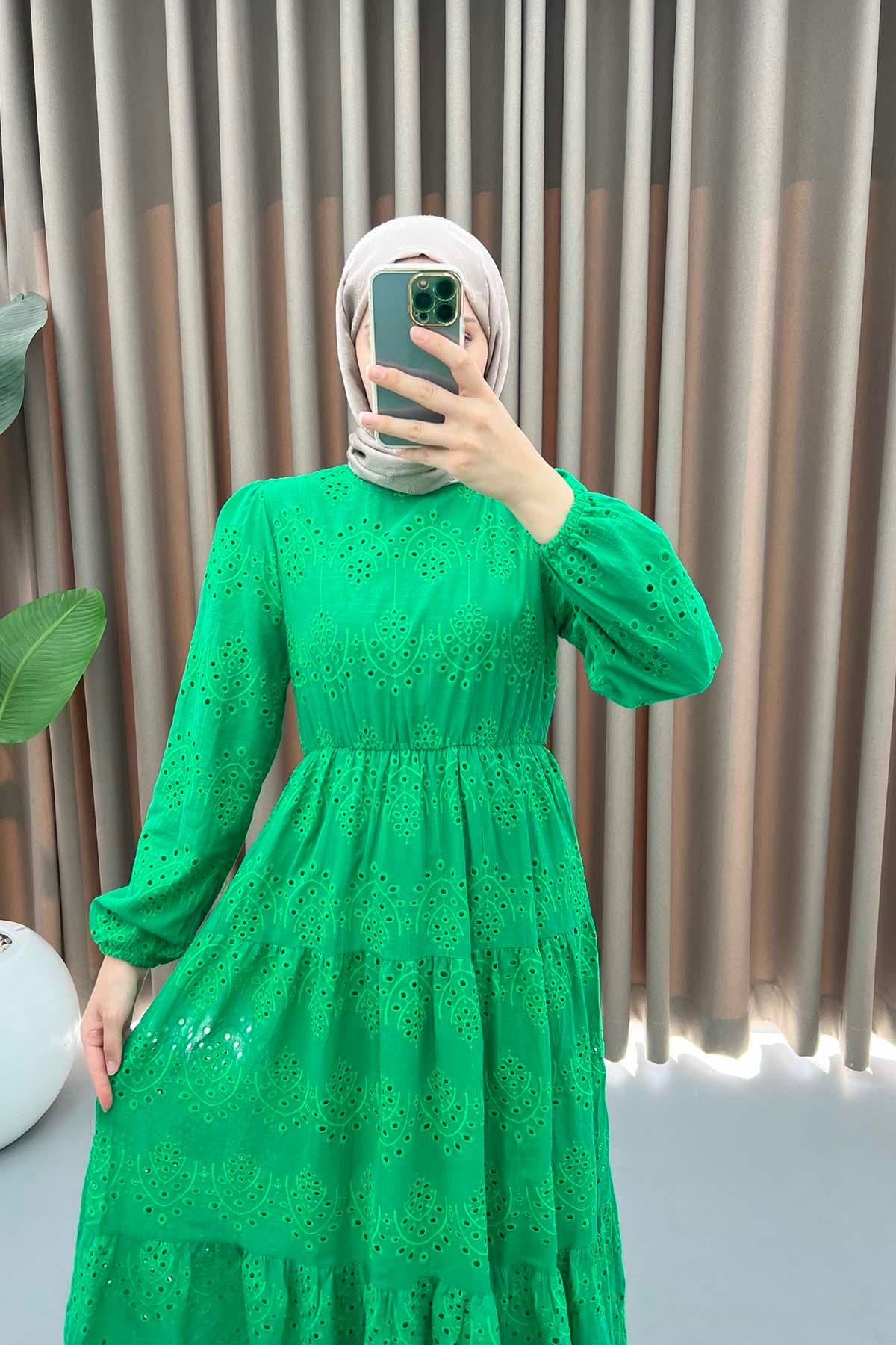 Büzgülü Fisto Elbise Benetton Yeşil