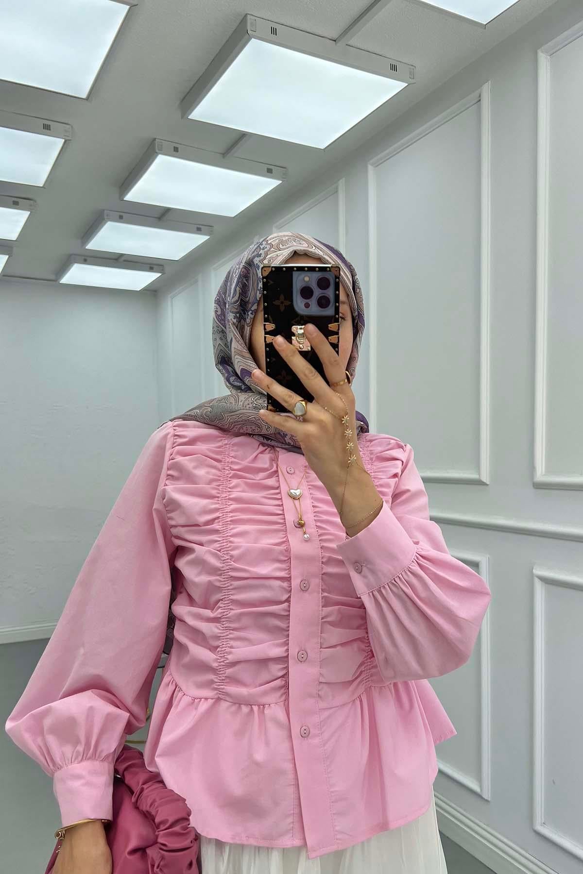 Büzgülü Gömlek Pembe