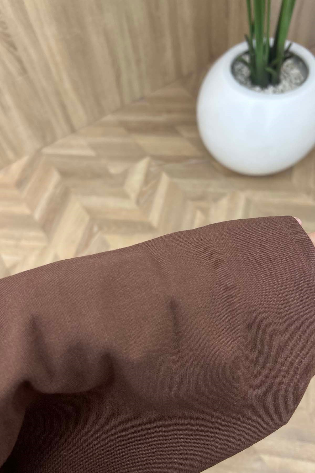 Büzgülü Milano Keten Ceket Kahve