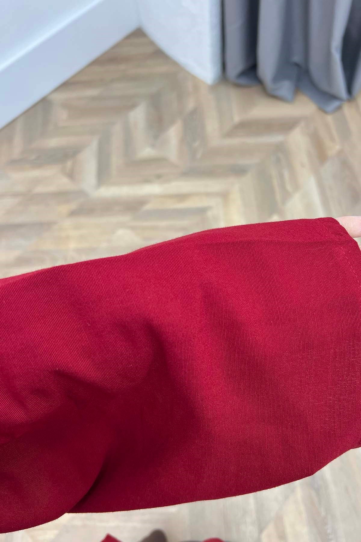 Büzgülü Milano Keten Ceket Kırmızı