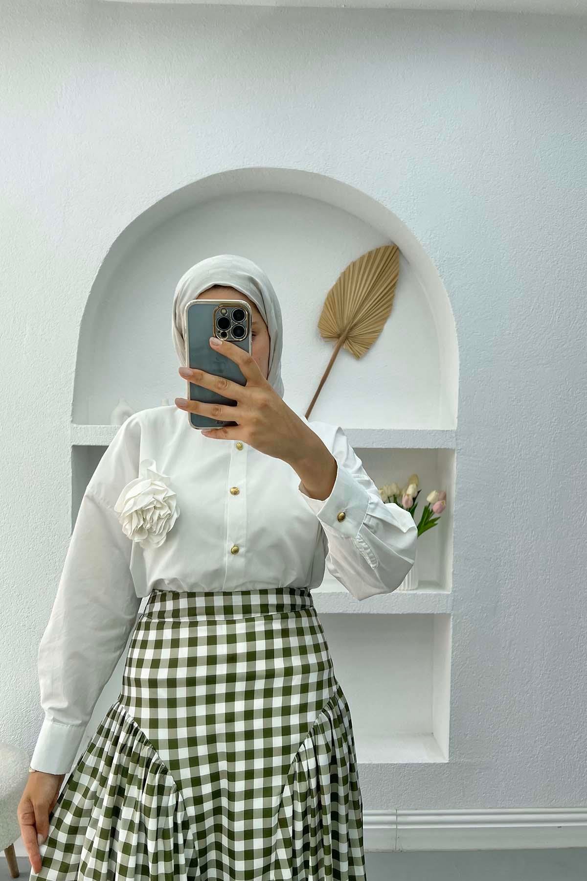 Büzgülü Pötikare Etek Haki