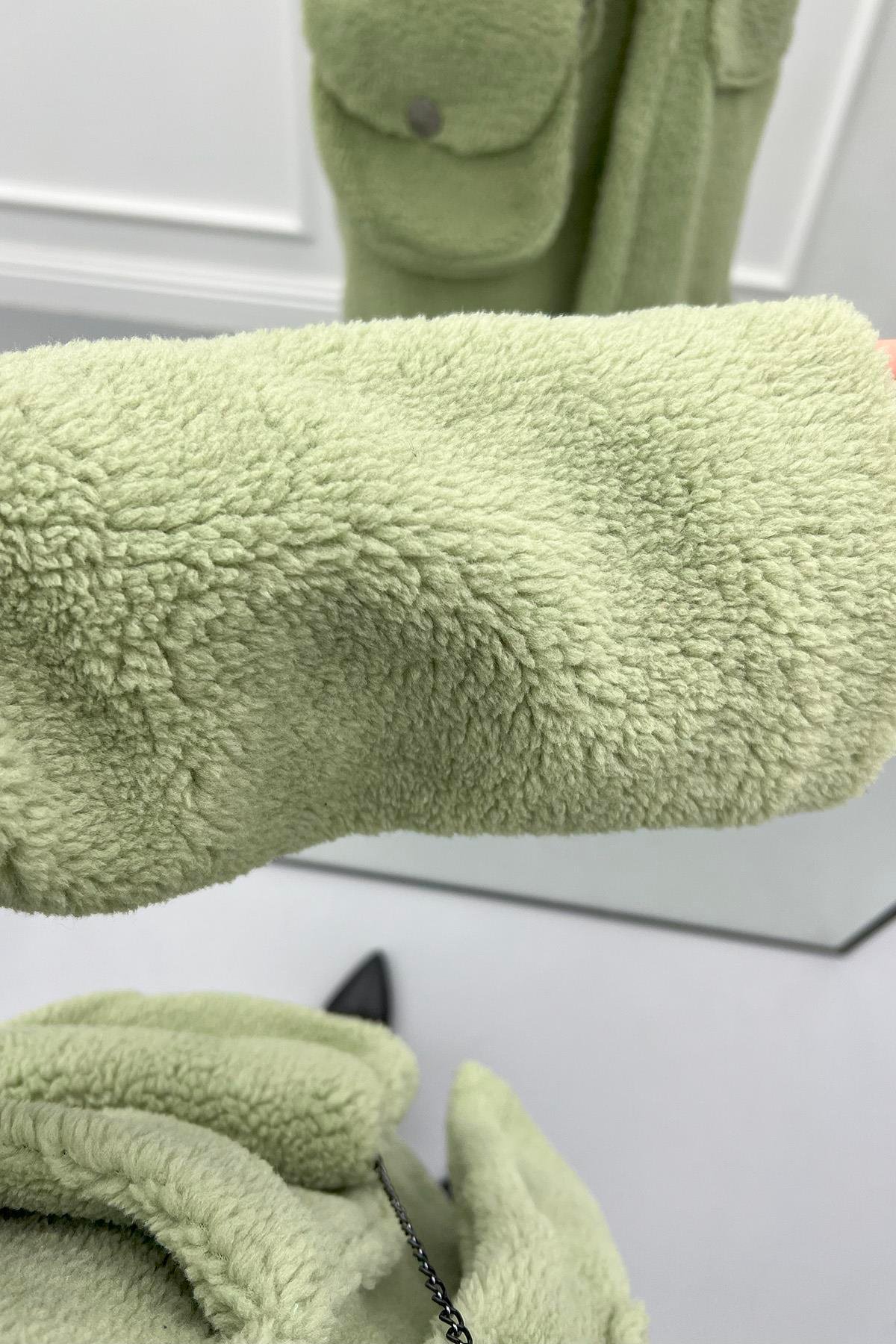 Çantalı Peluş Kaban Su Yeşili