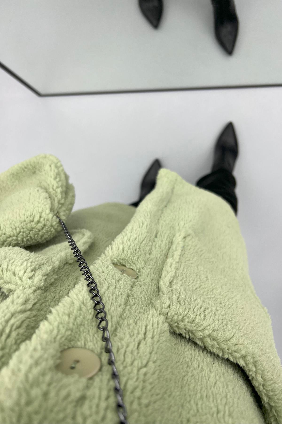 Çantalı Peluş Kaban Su Yeşili