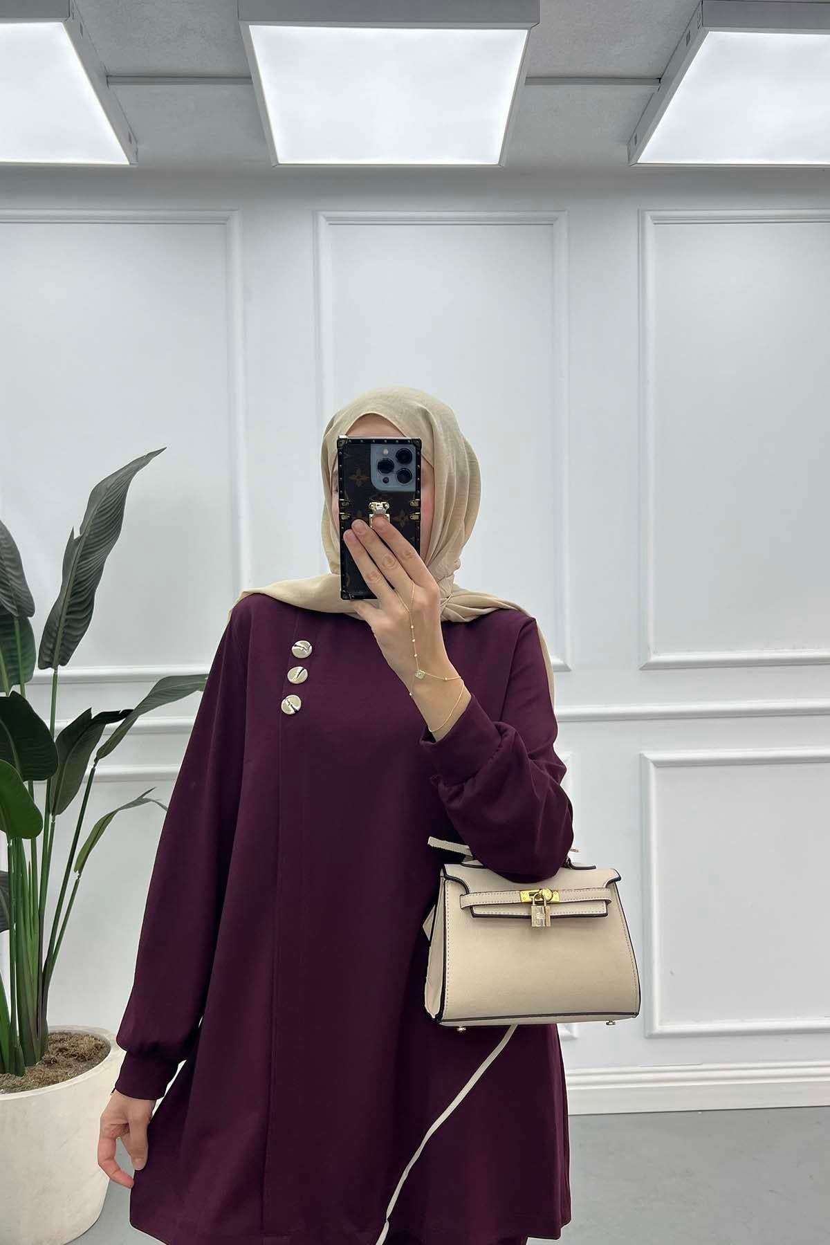 Çapraz Biyeli Düğme Detaylı Oysh Takım Bordo