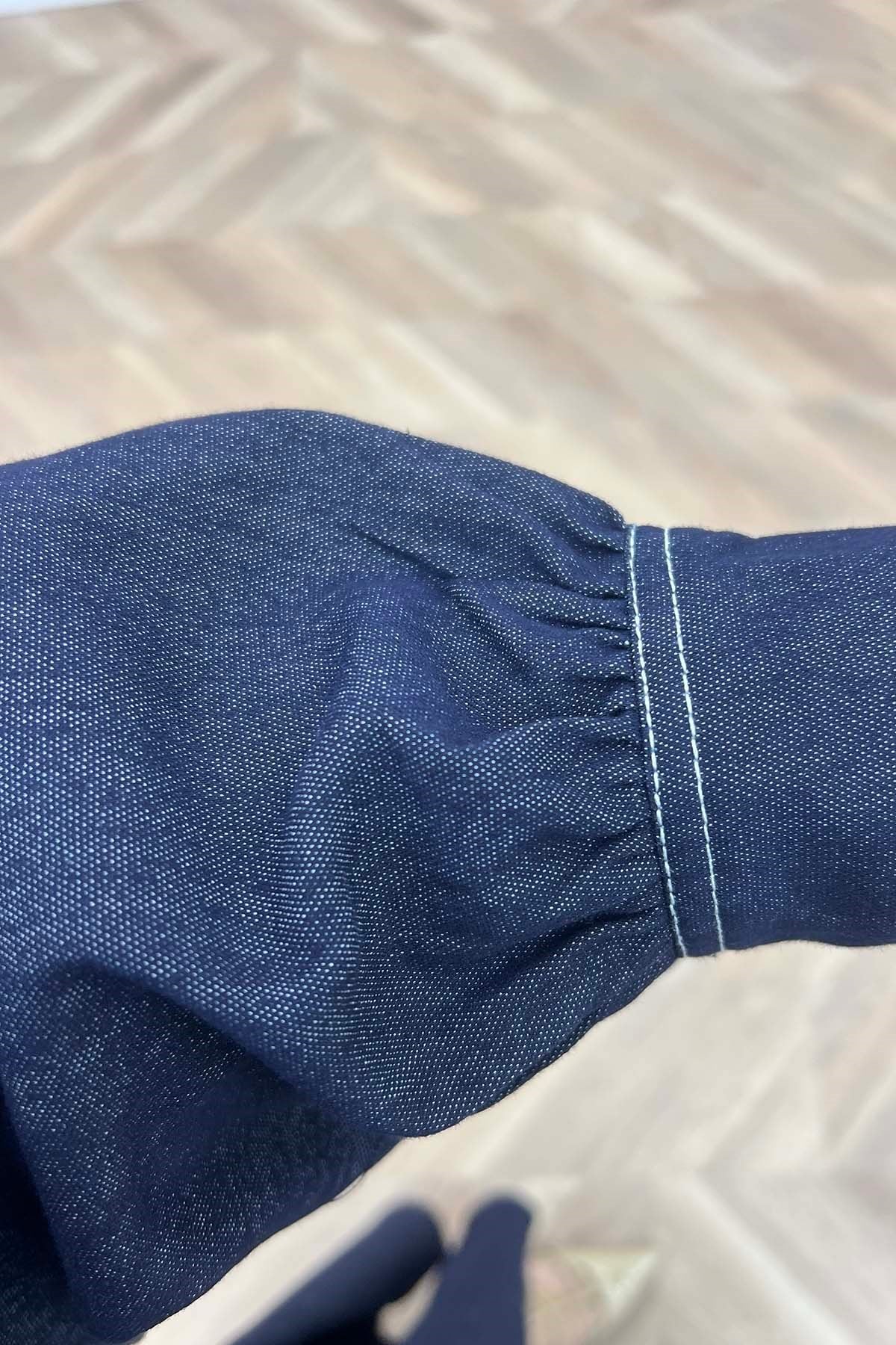 Casual Stil Fırfır Yakalı Kot Takım Lacivert
