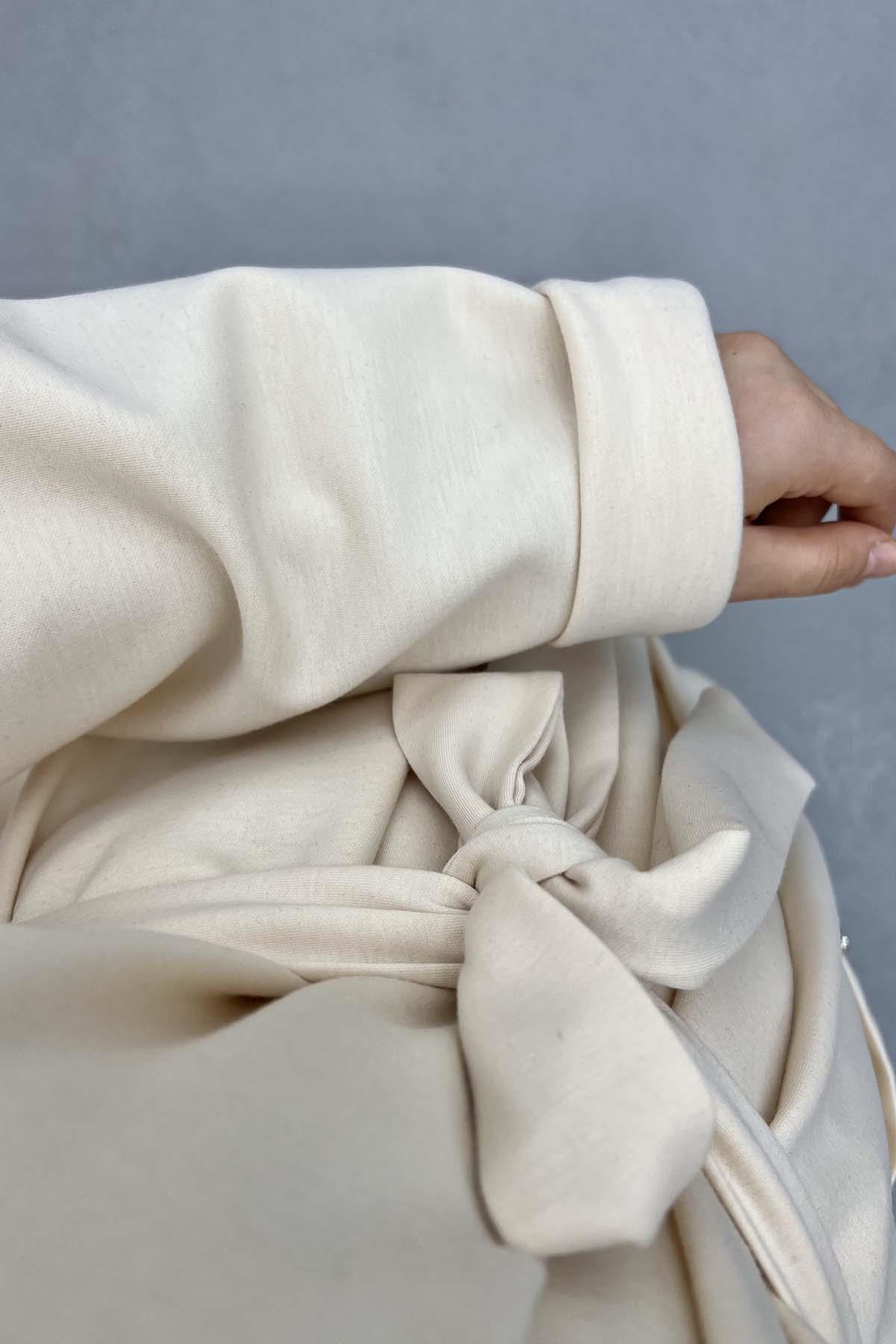 Cebi Taşlı Kimono Takım Krem