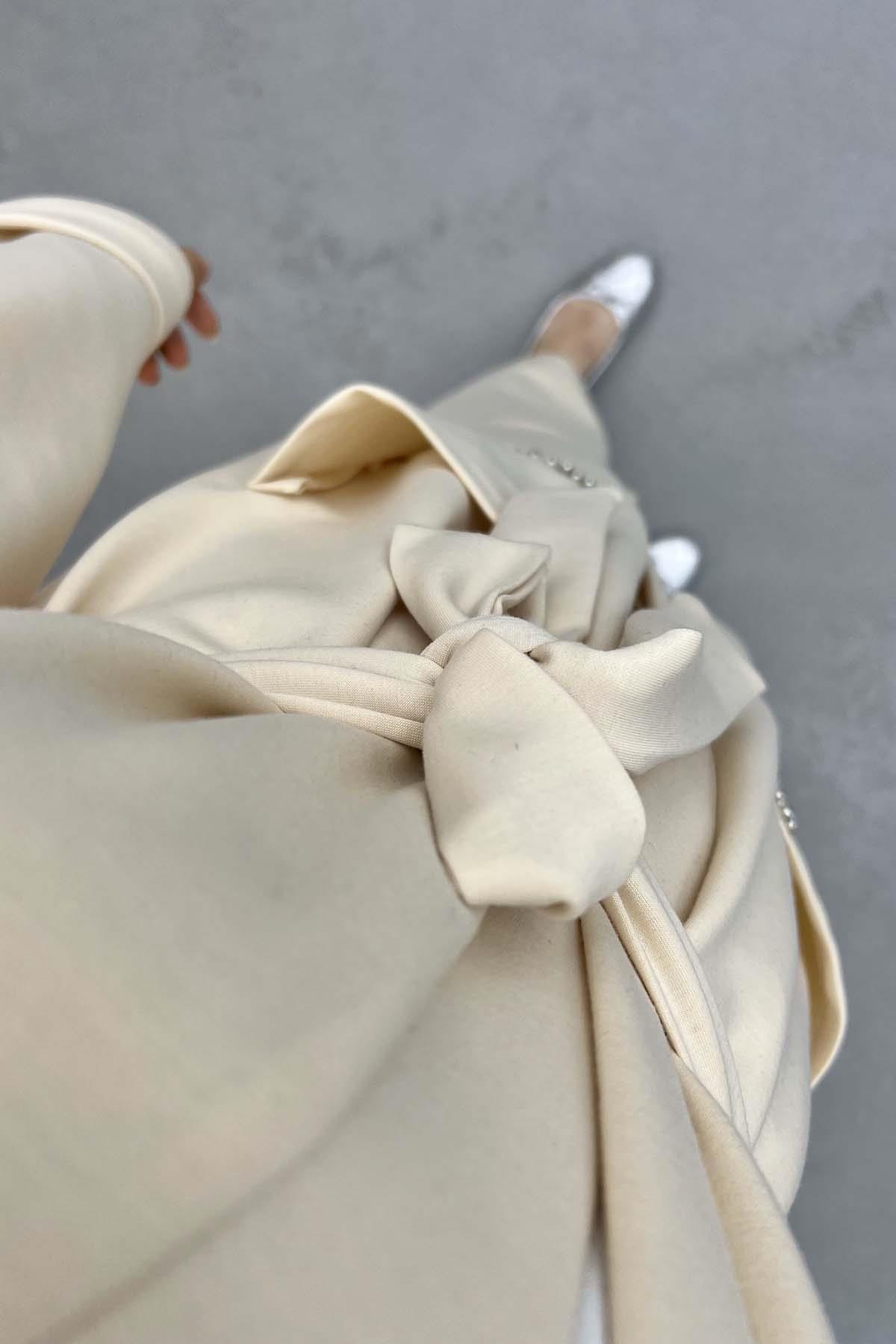 Cebi Taşlı Kimono Takım Krem