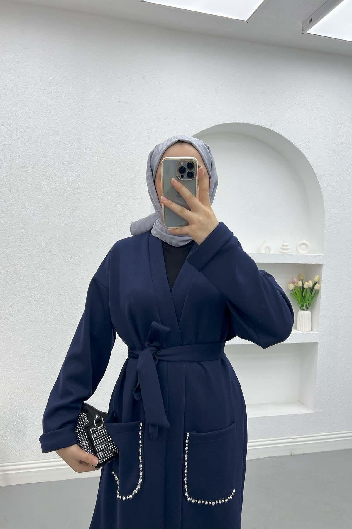 Cebi Taşlı Kimono Takım Lacivert